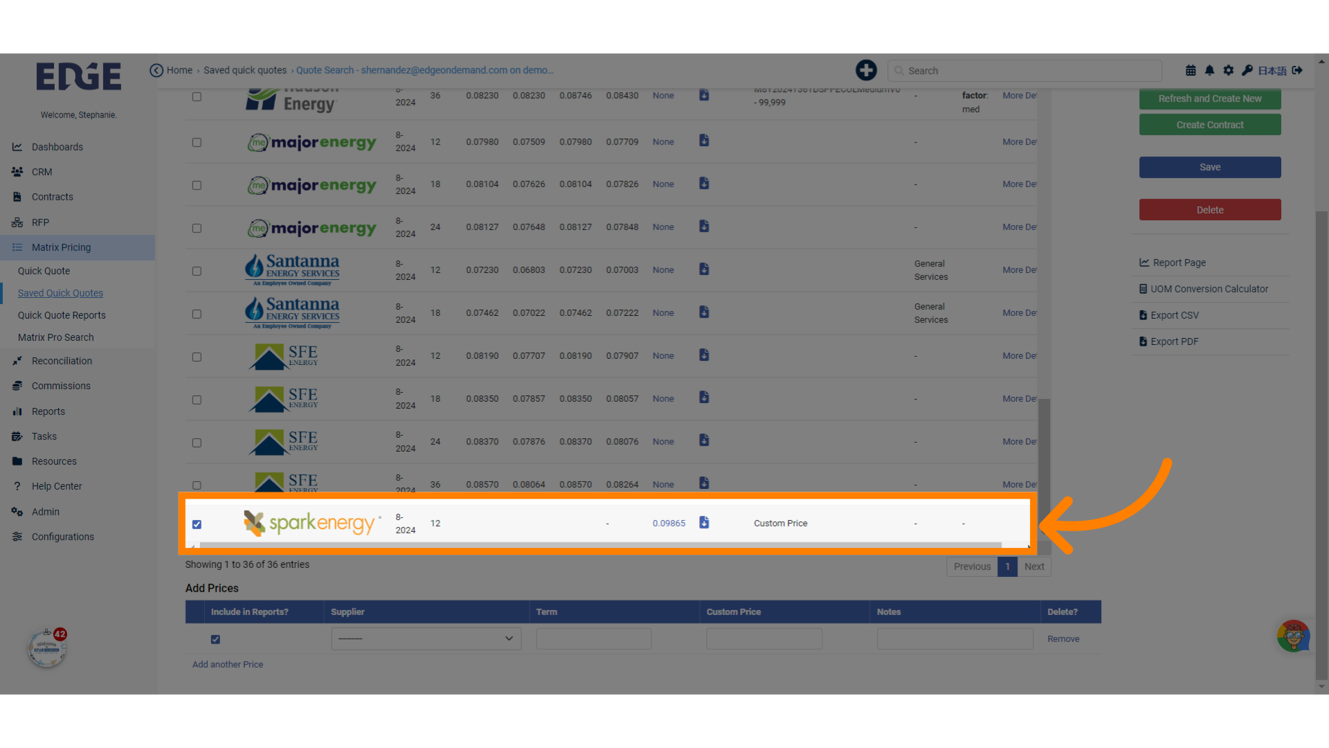 Upon refresh, newly added price will be in the list, alphabetically