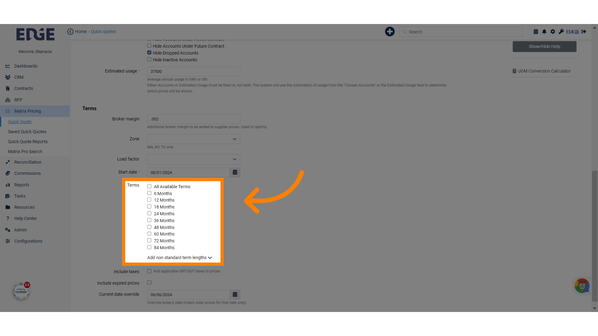 Select the desired term lengths to view