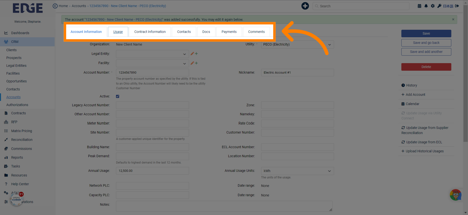 Once Saved, you'll have access to additional information tabs at the top