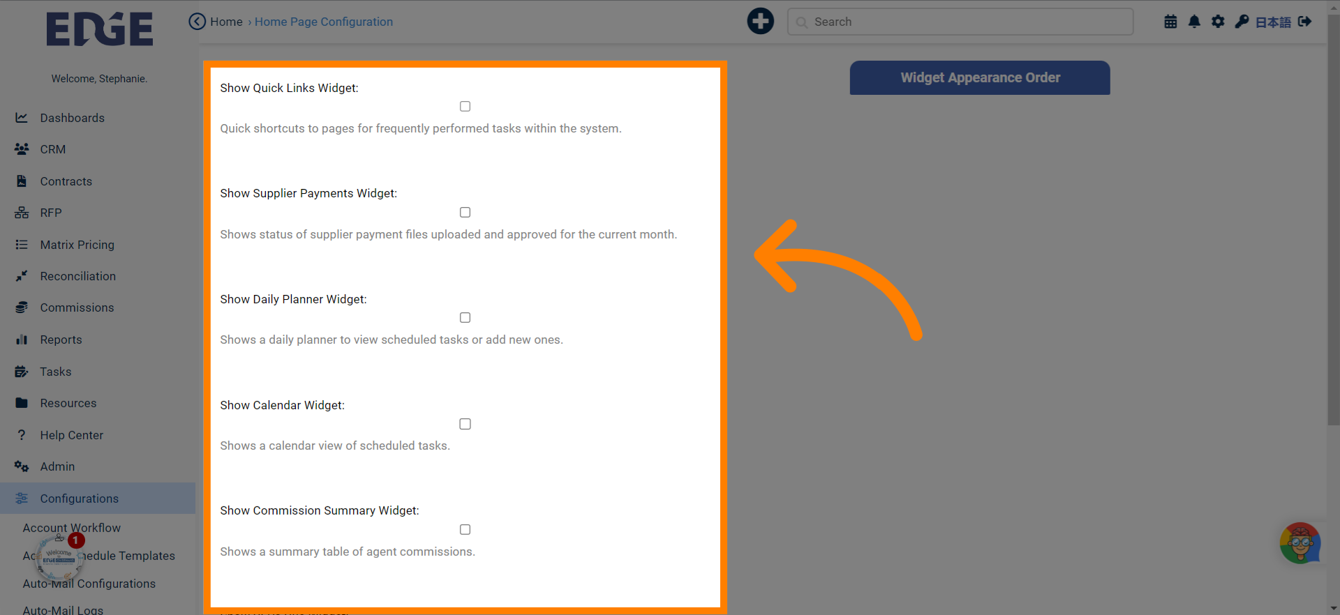 Review available widgets