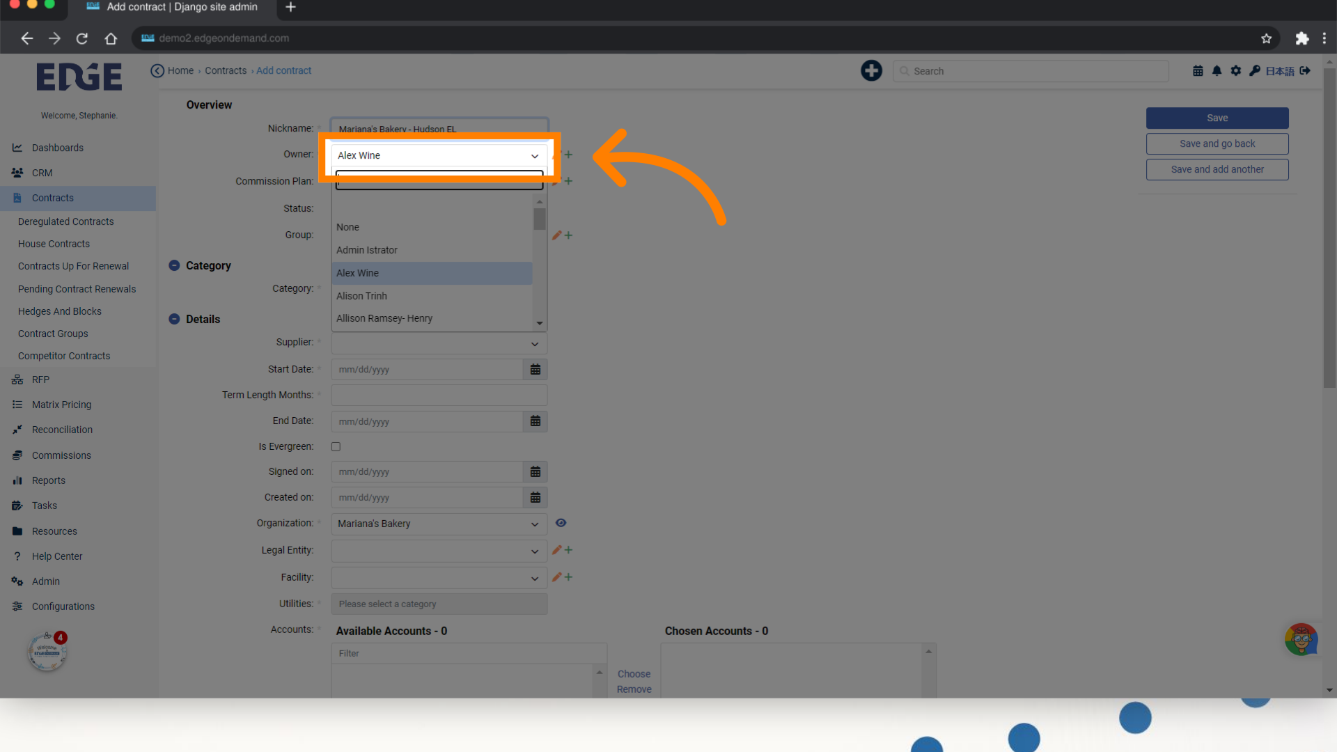 Select a contract Owner