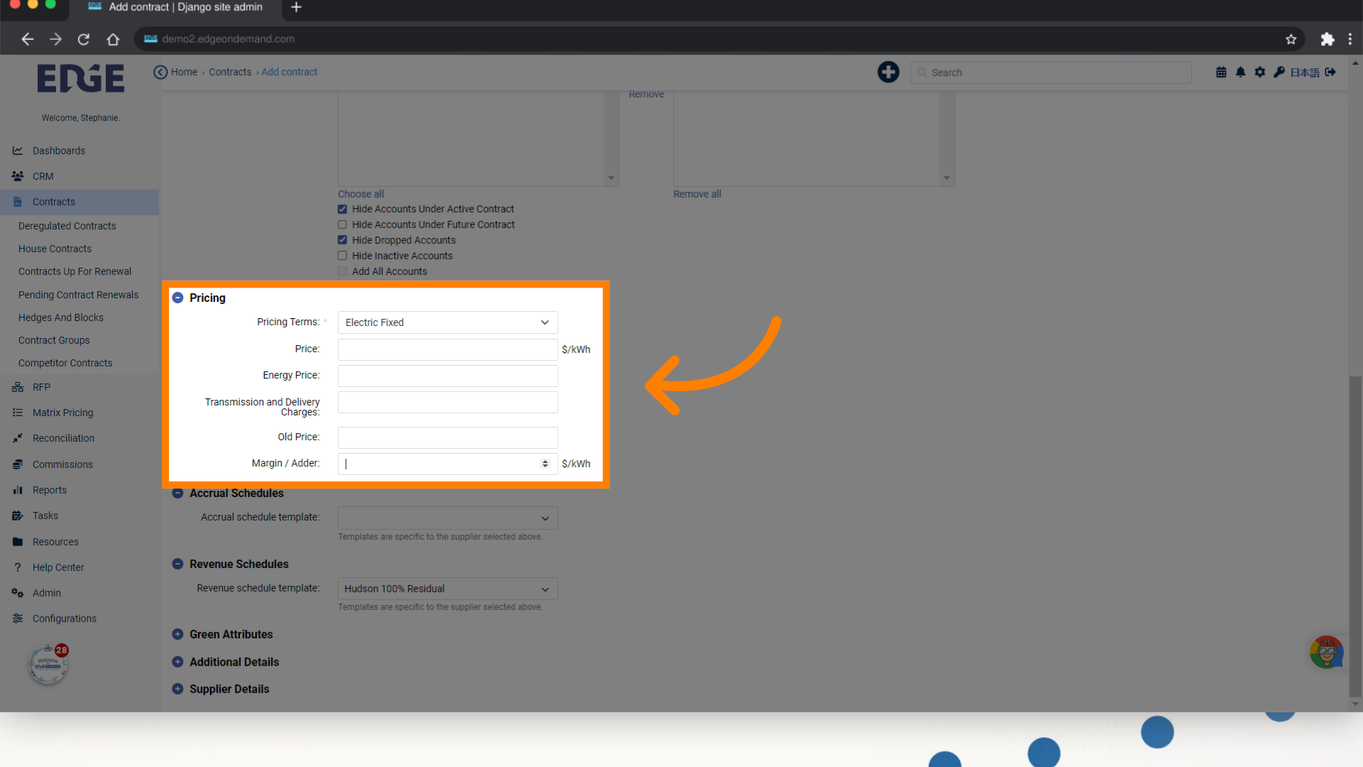 Input relevant Pricing information