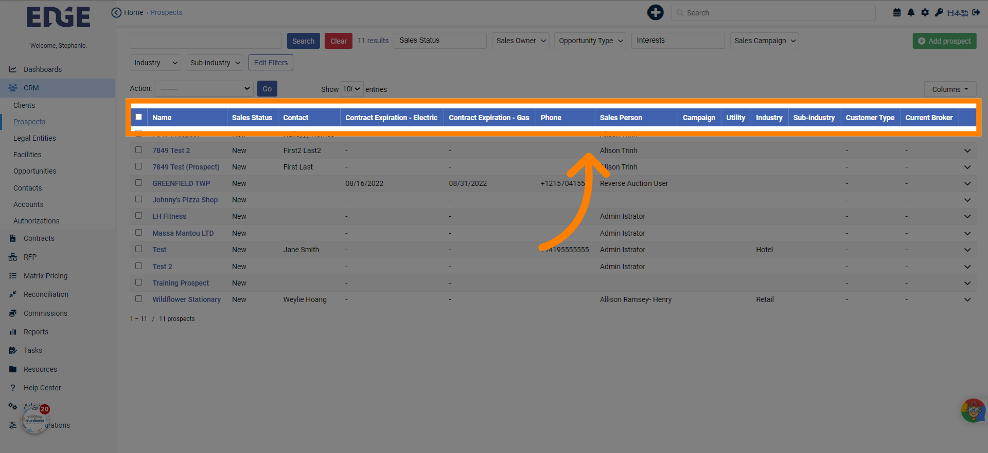 You can filter data sets by clicking the column names