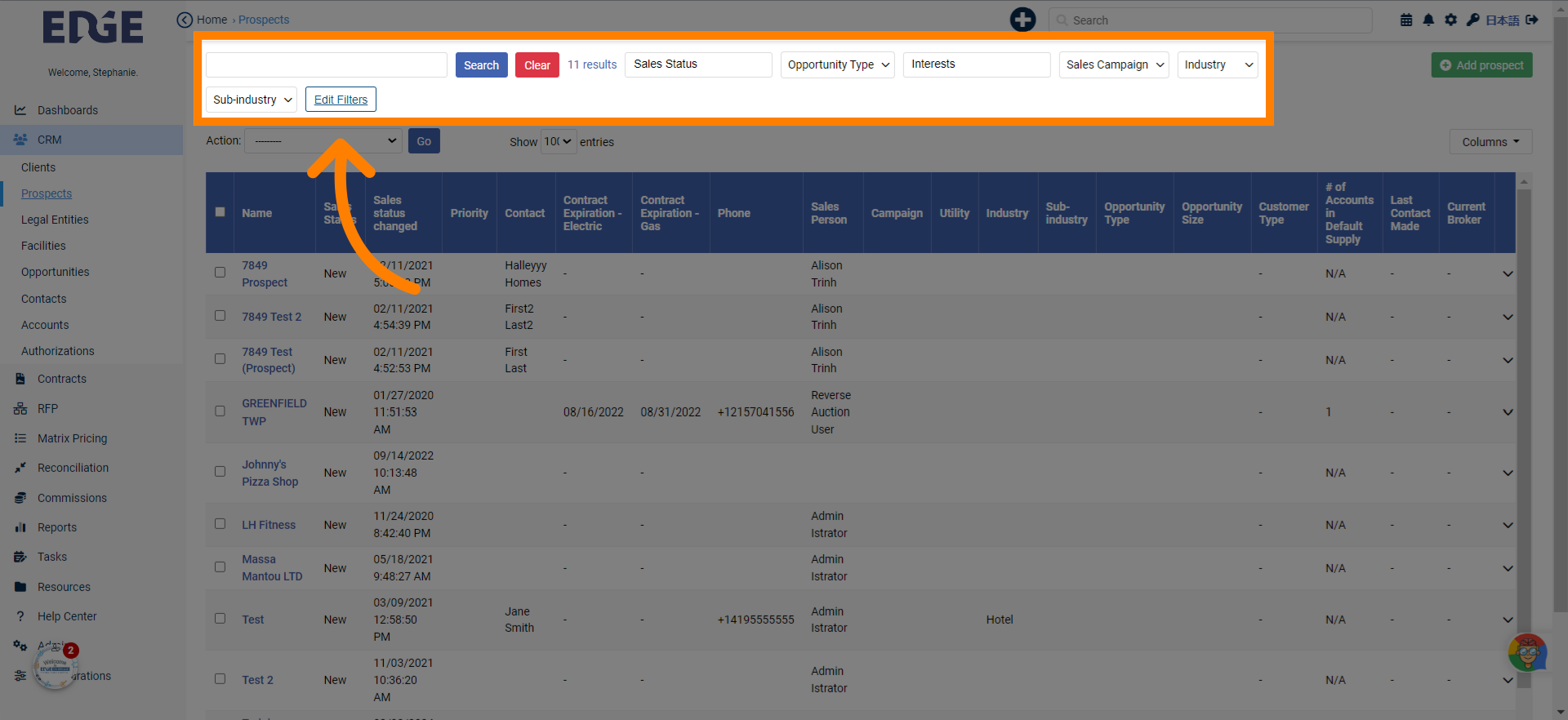 Click 'Edit Filters' to view list of all available list page filters
