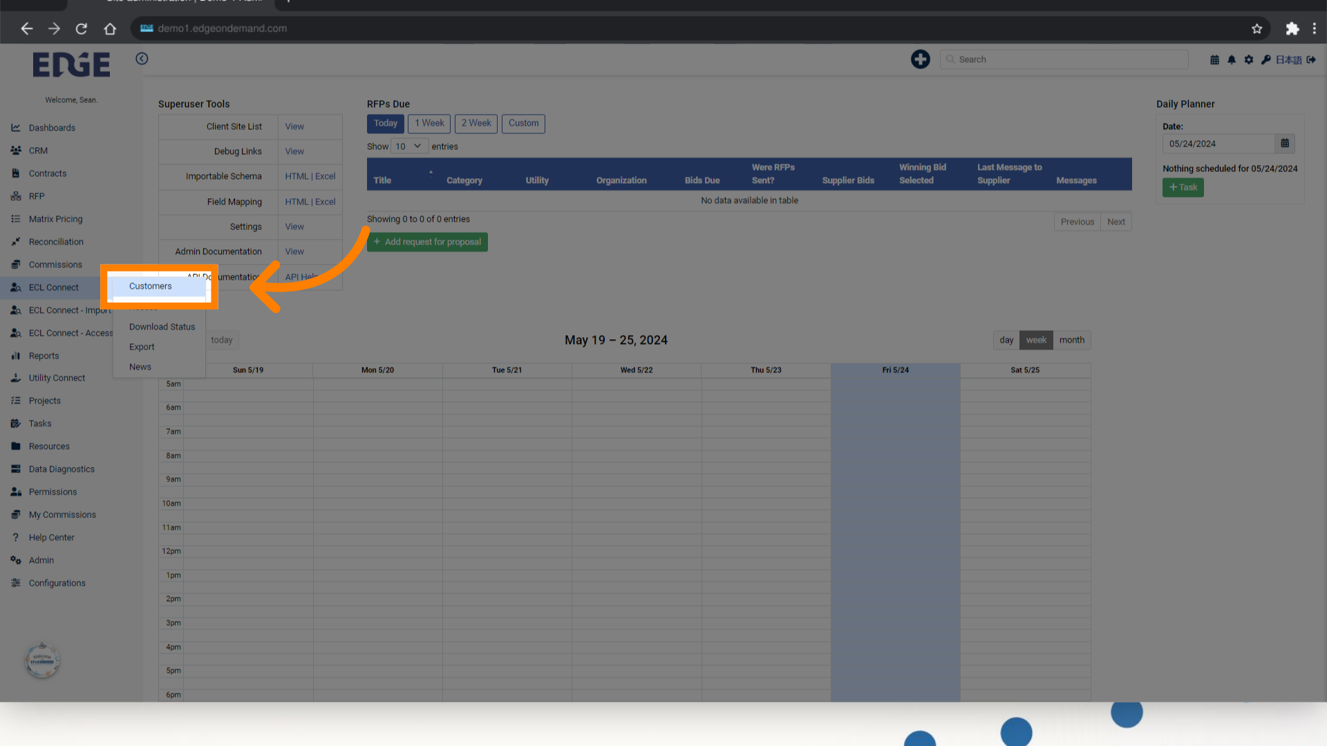 Click 'Customers' in the ECL Connect sub menu