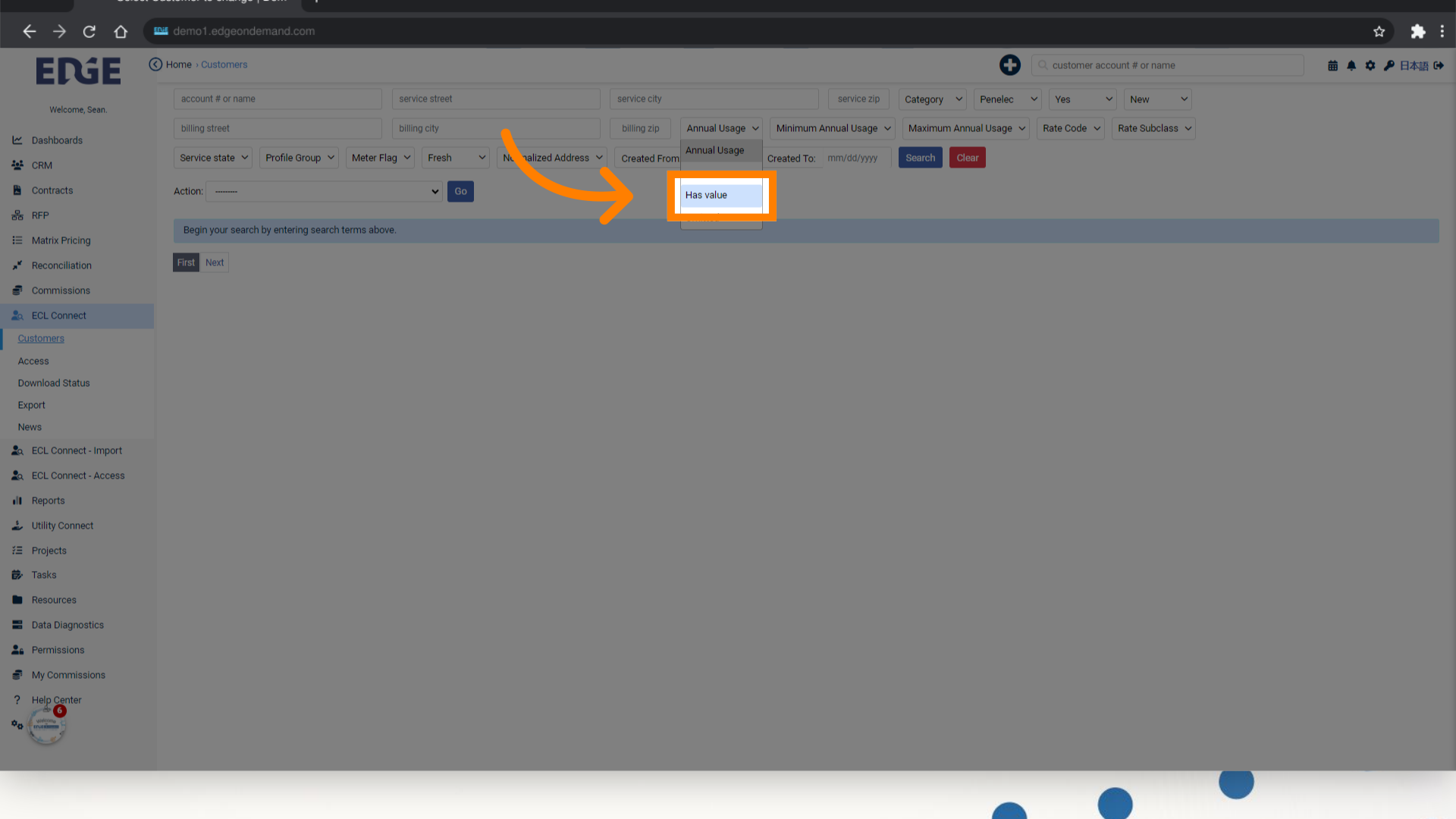 Click 'Has value'