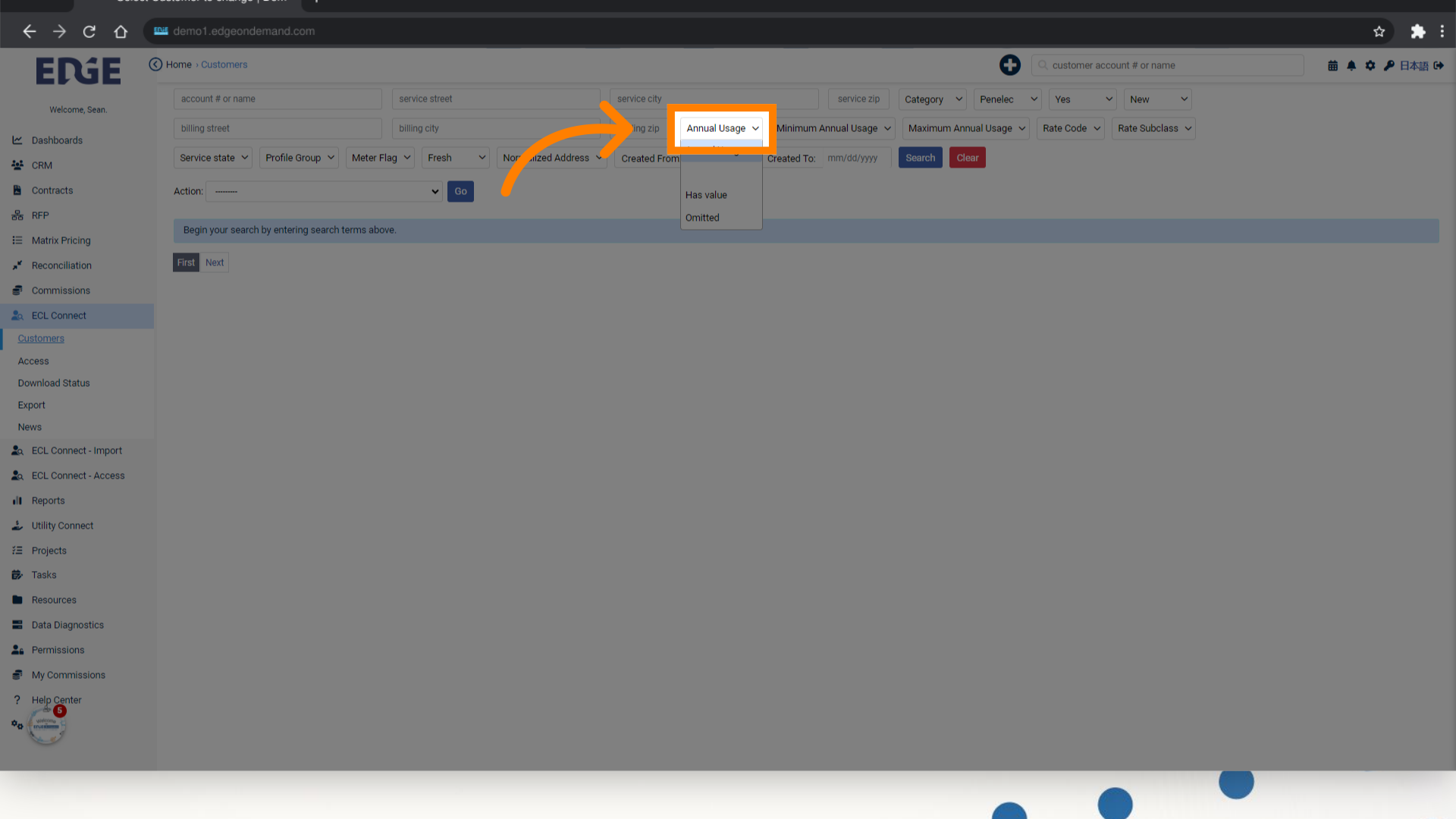 Click 'Annual Usage' (suggested filters)