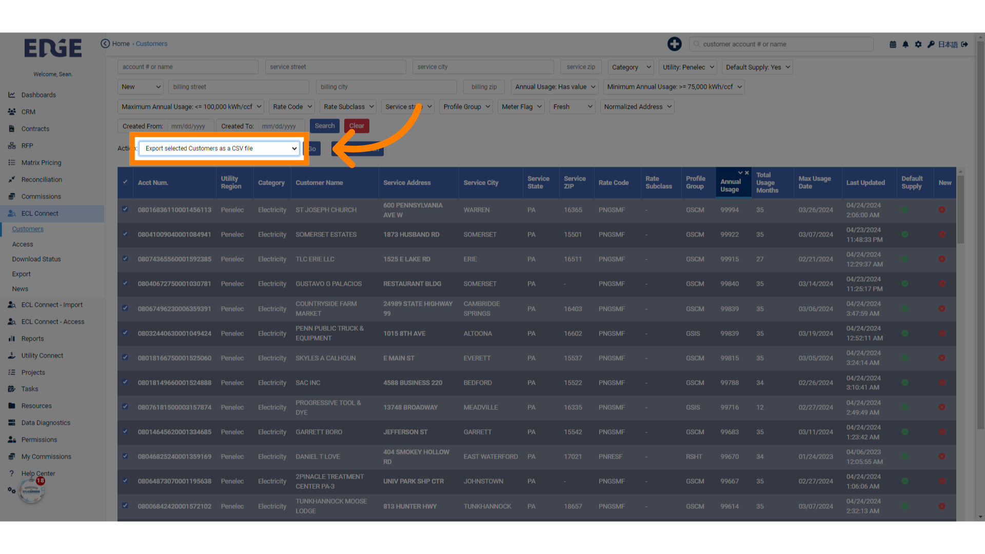 Fill '---------

  Export selected Customers as a CSV file

  Export selected Customers as a CSV file (reduced)

  Export to CRM

  Export selected Customers as a CSV file to List Page'