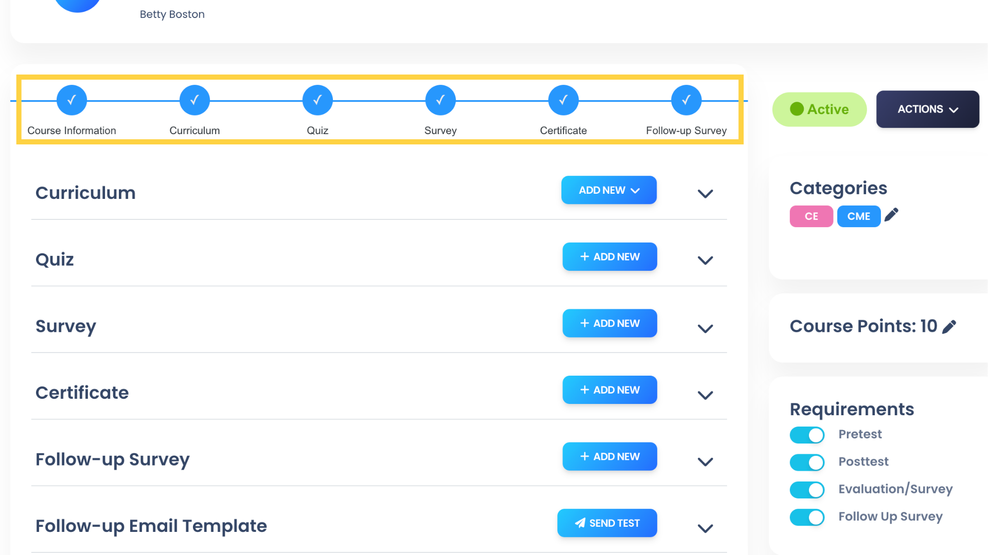 Note the progress bar at the top indicates that we have added all the Course components.