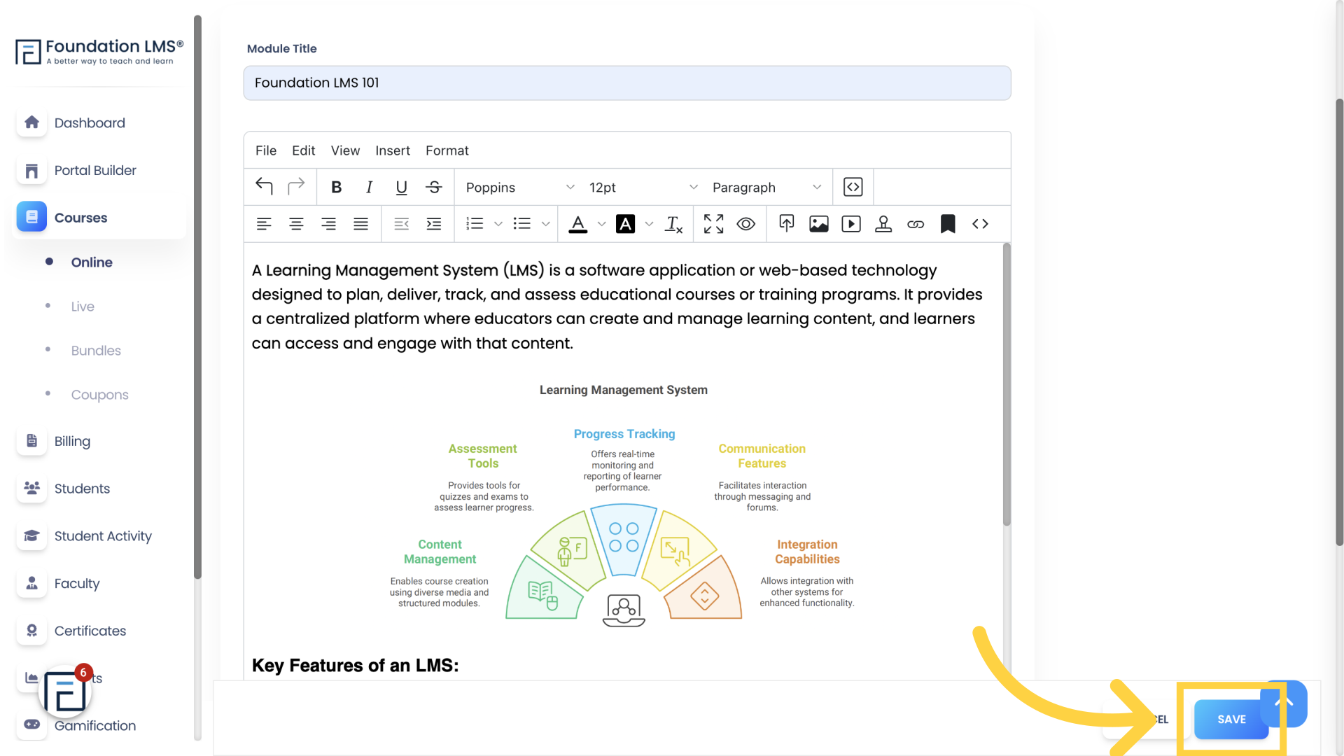 Create your Course Module and then click 'SAVE'. 