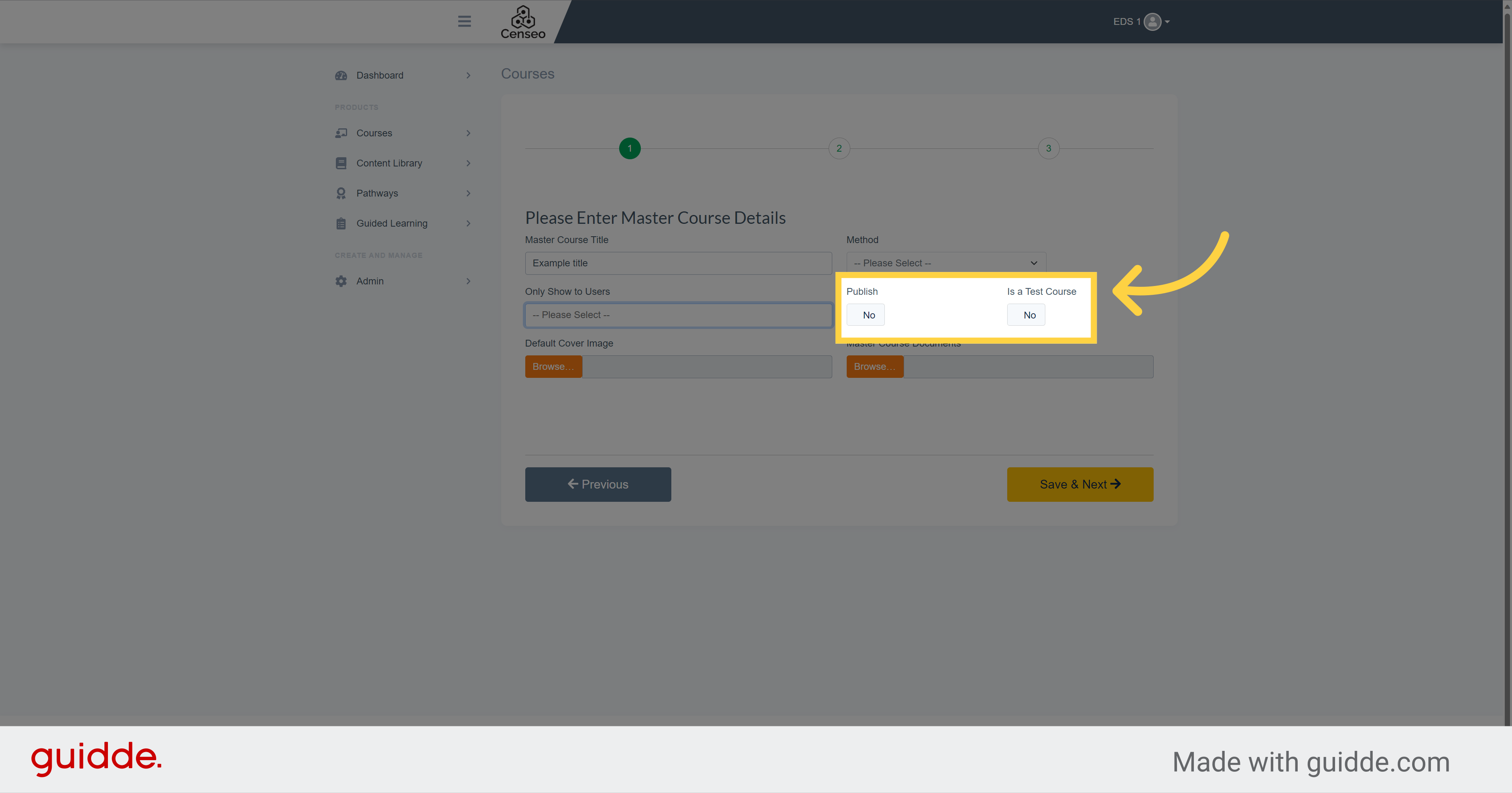 Click 'Master Course Title
Method
Assessment
Attendance
-- Please Select --
Only Show to...'