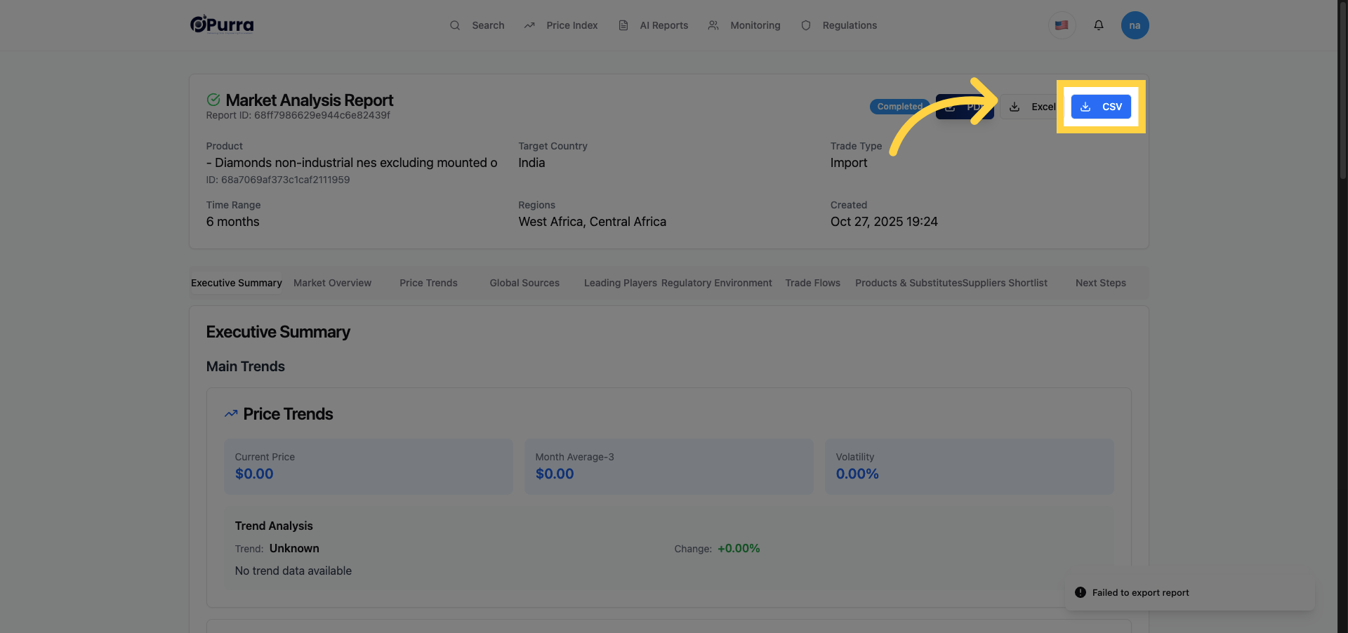 Download Report as CSV