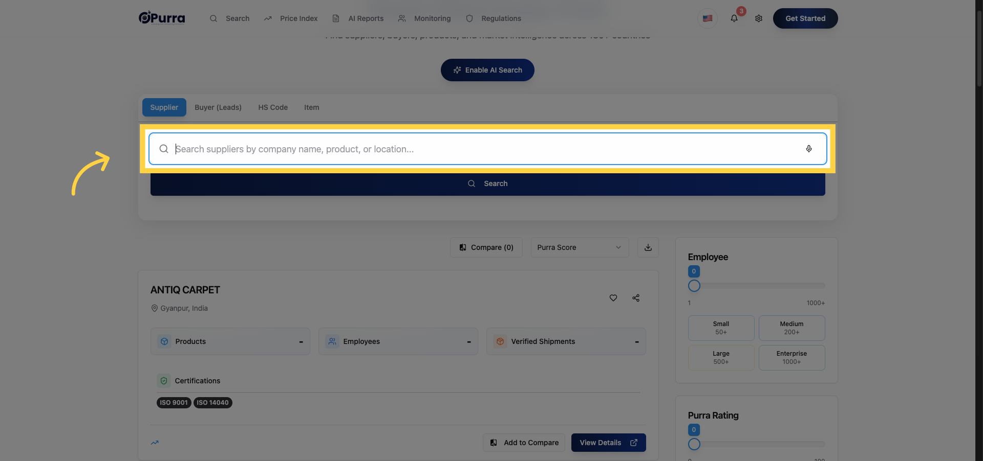 Select Supplier Search Field