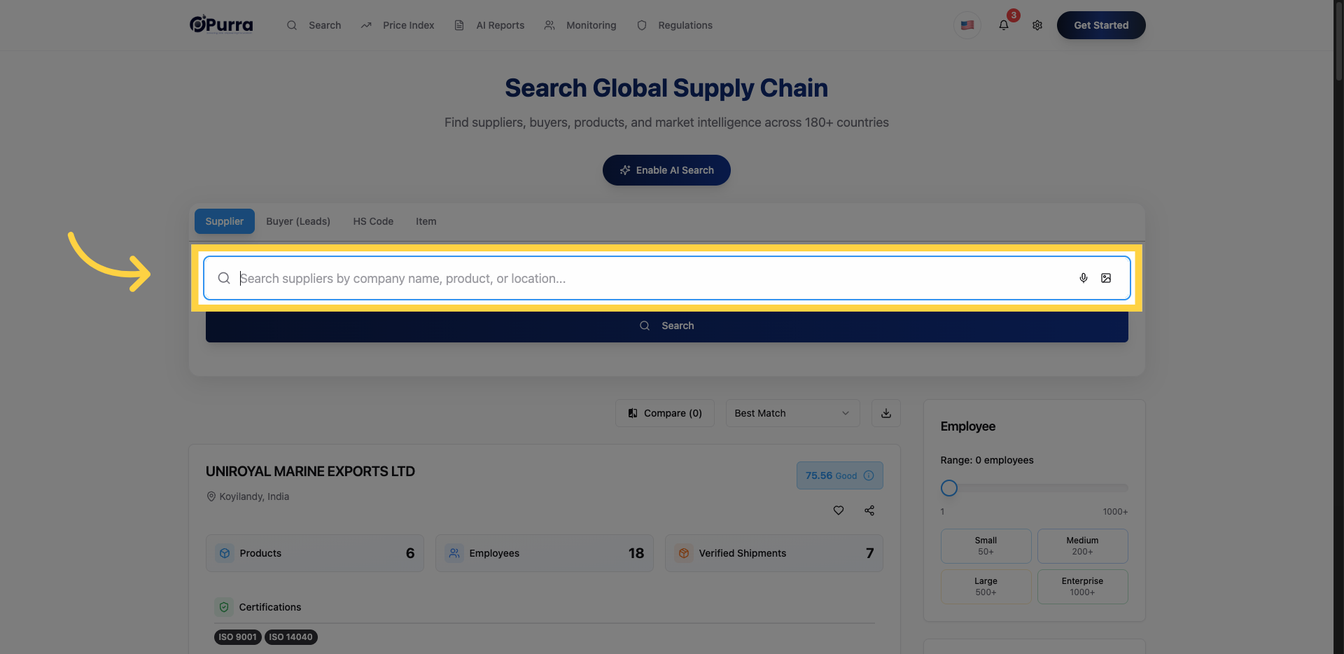 Click 'Search suppliers by company name, product, or location...'
