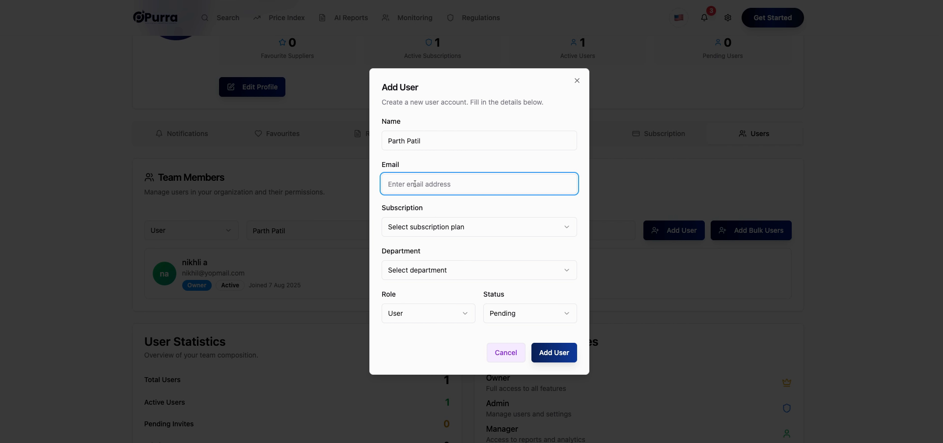 Enter New User Email