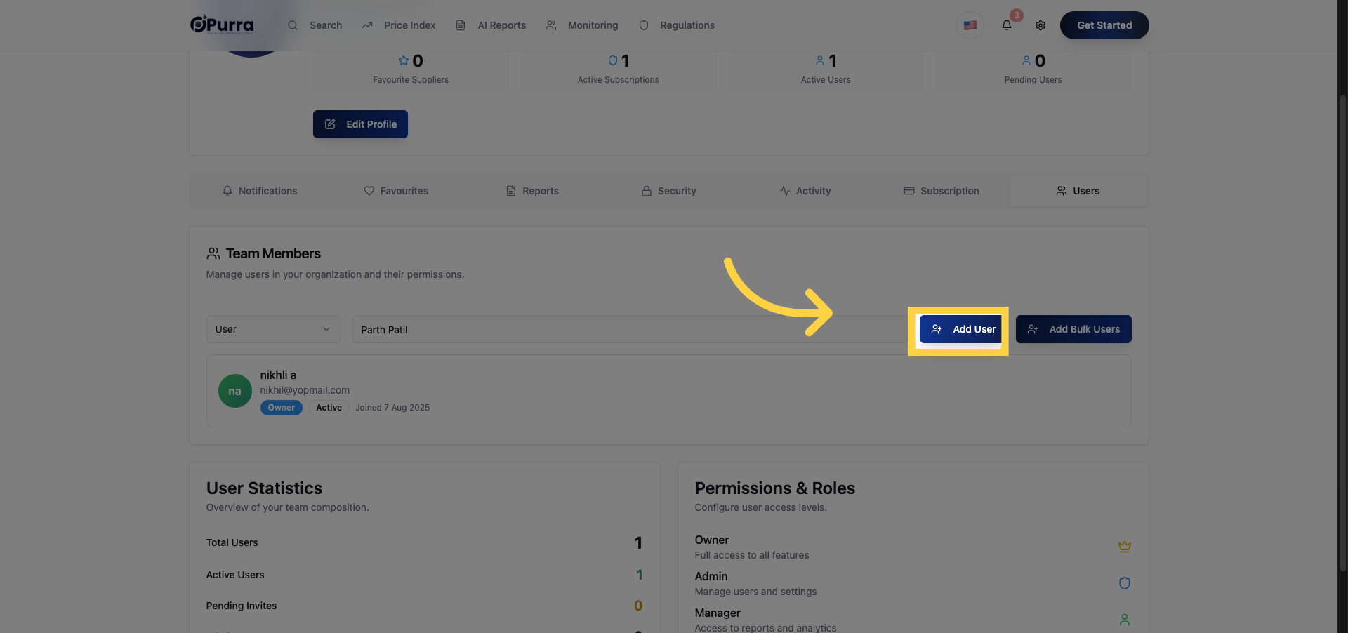 Initiate Add User Process