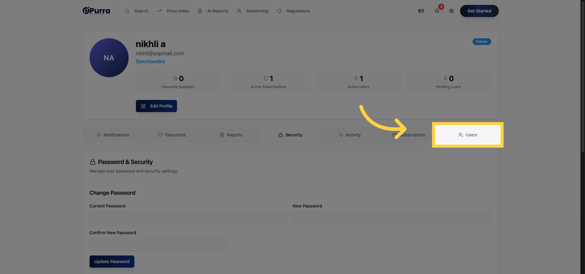 Navigate to Users Tab