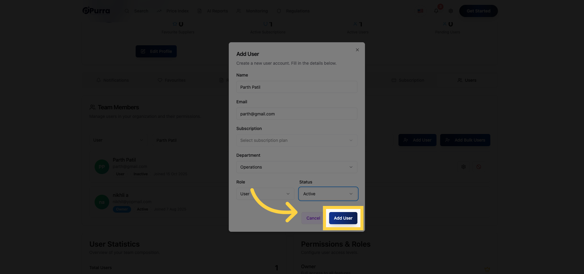 Confirm Add User Action
