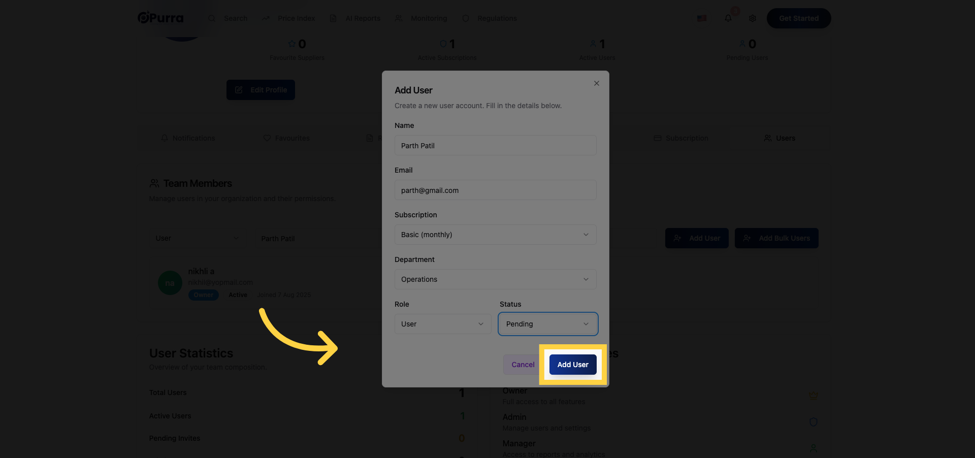 Confirm Add User Action