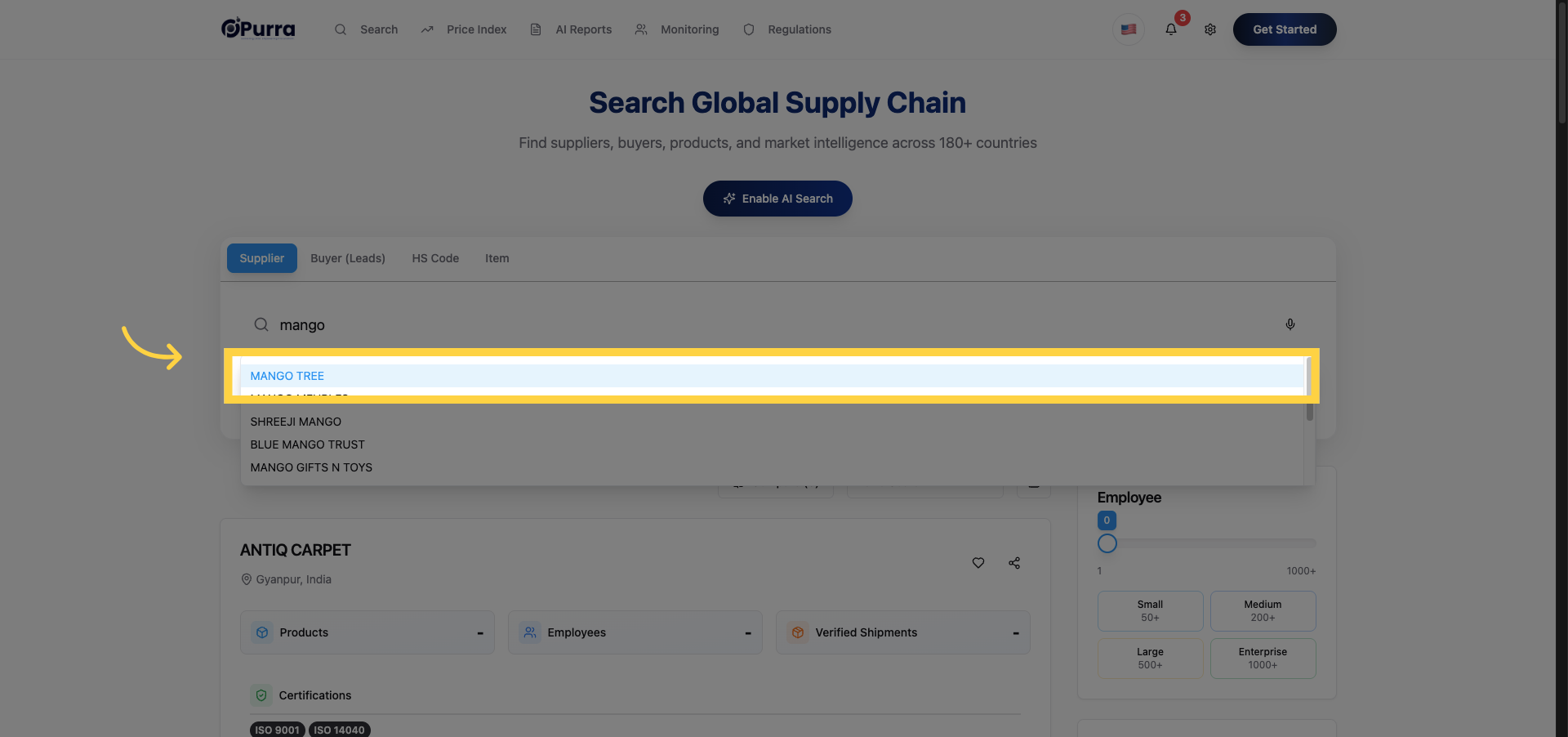 Choose Supplier From Results