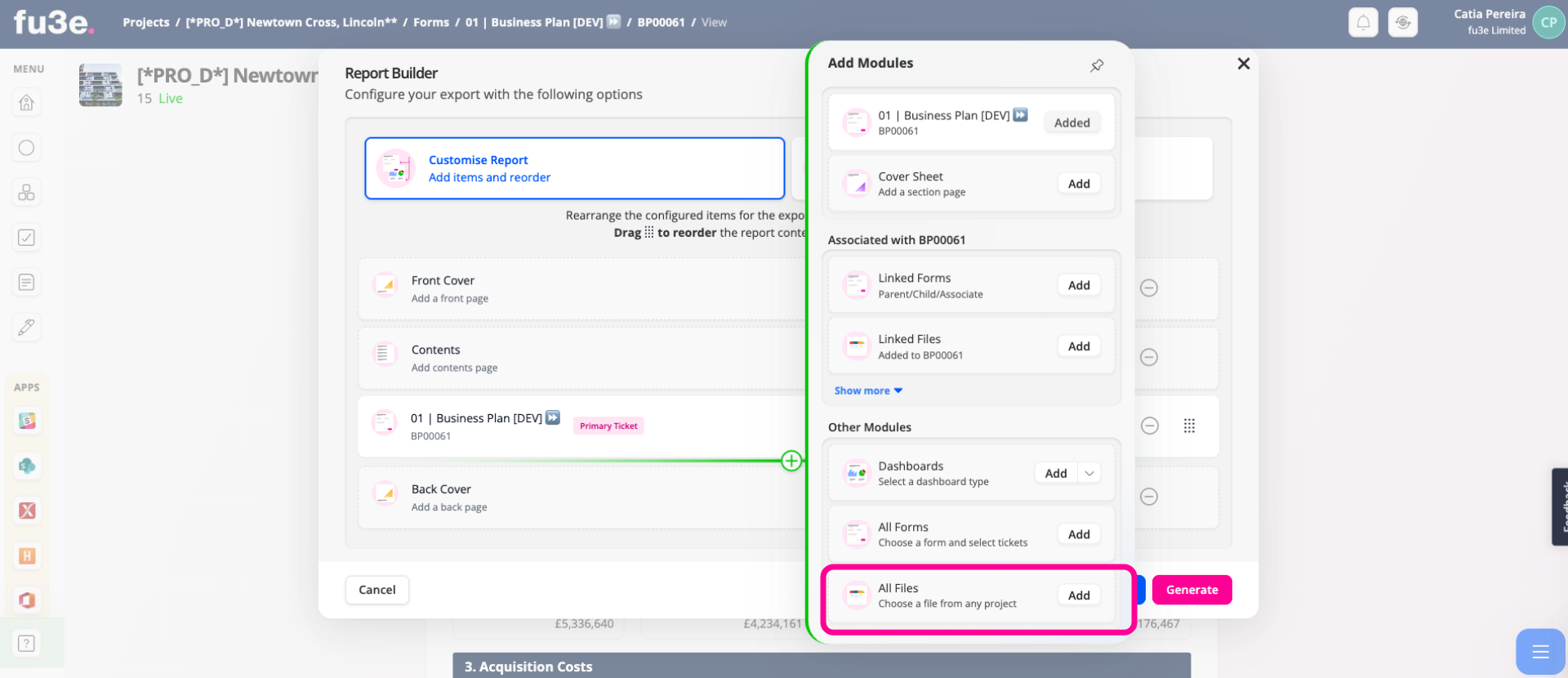 Adding Files Report Element