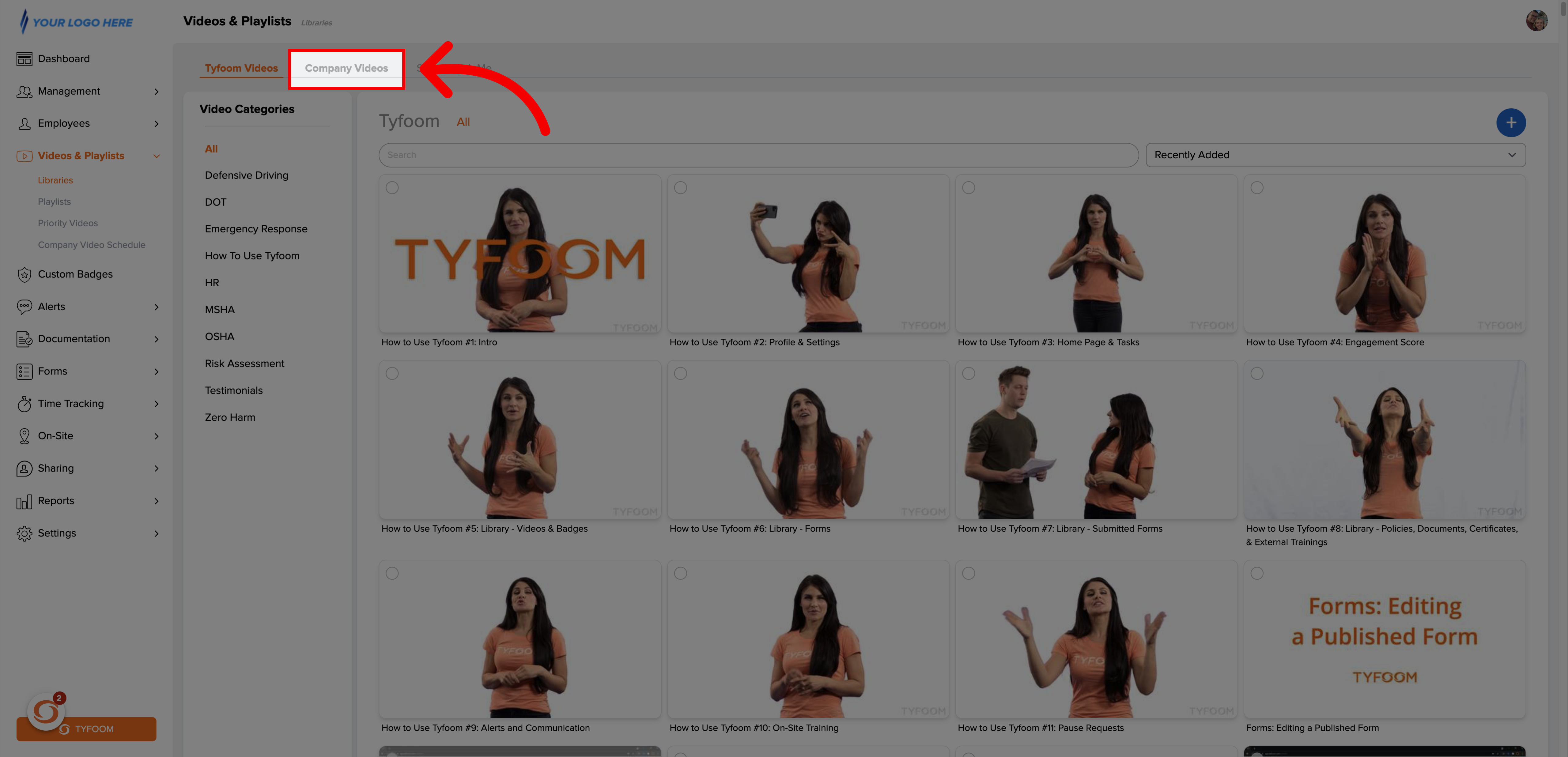 Choose 'Company Videos'