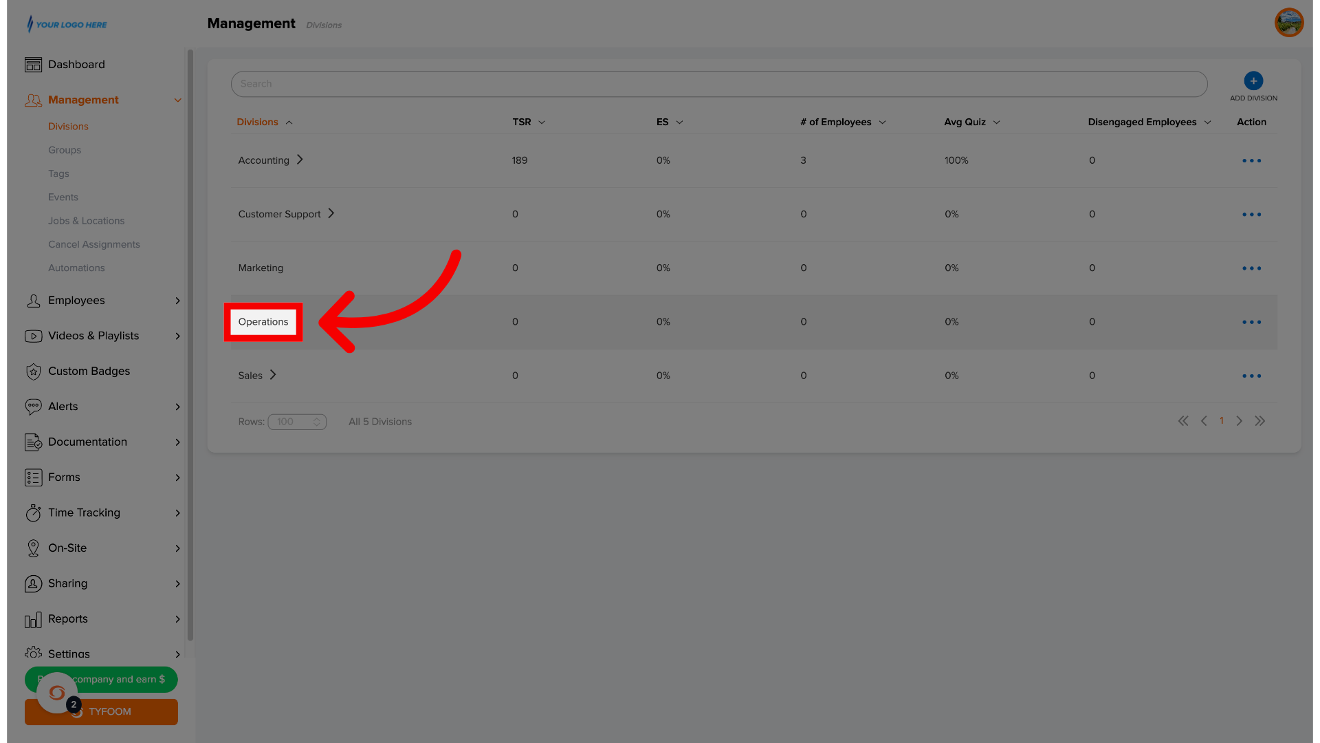 Click on any Division