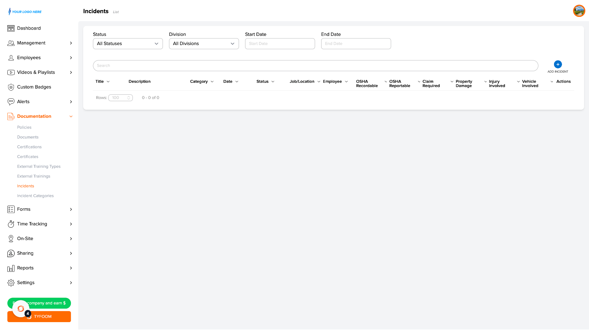Incidents Page
