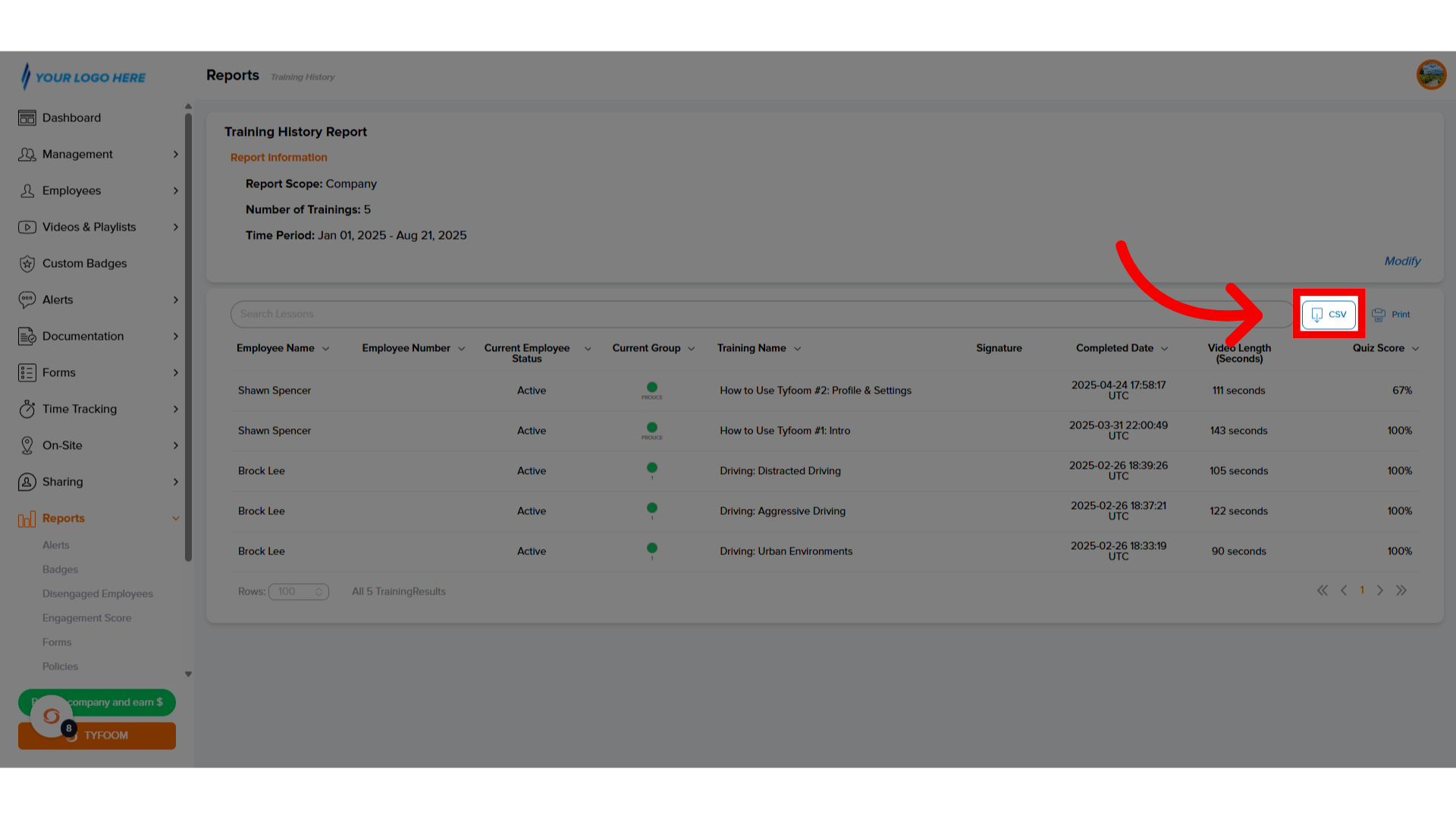 Download Report as .CSV
