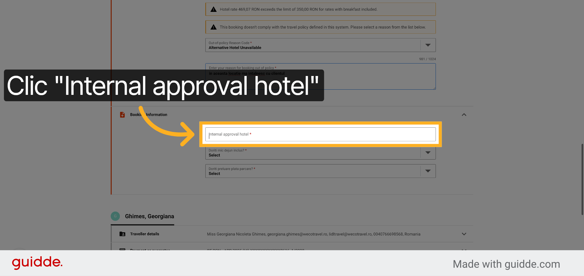 Accesați Aprobare Internă Hotel