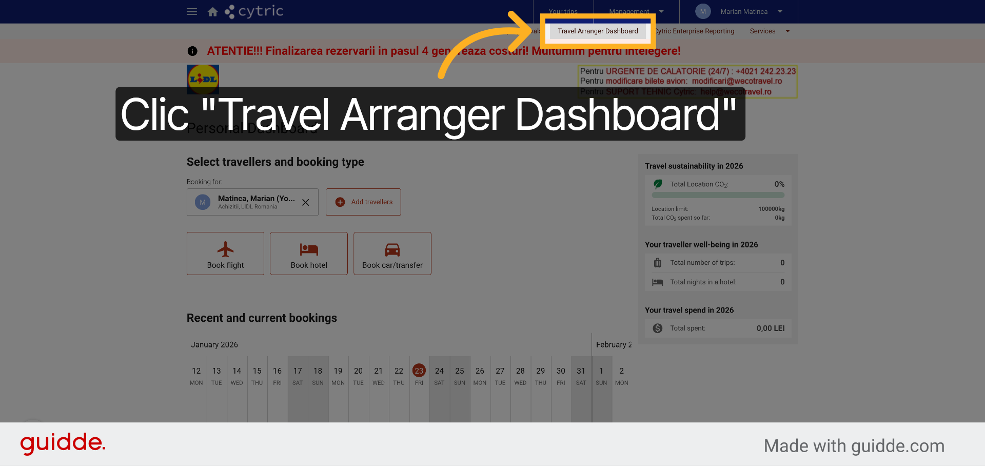 Deschideți Travel Arranger Dashboard