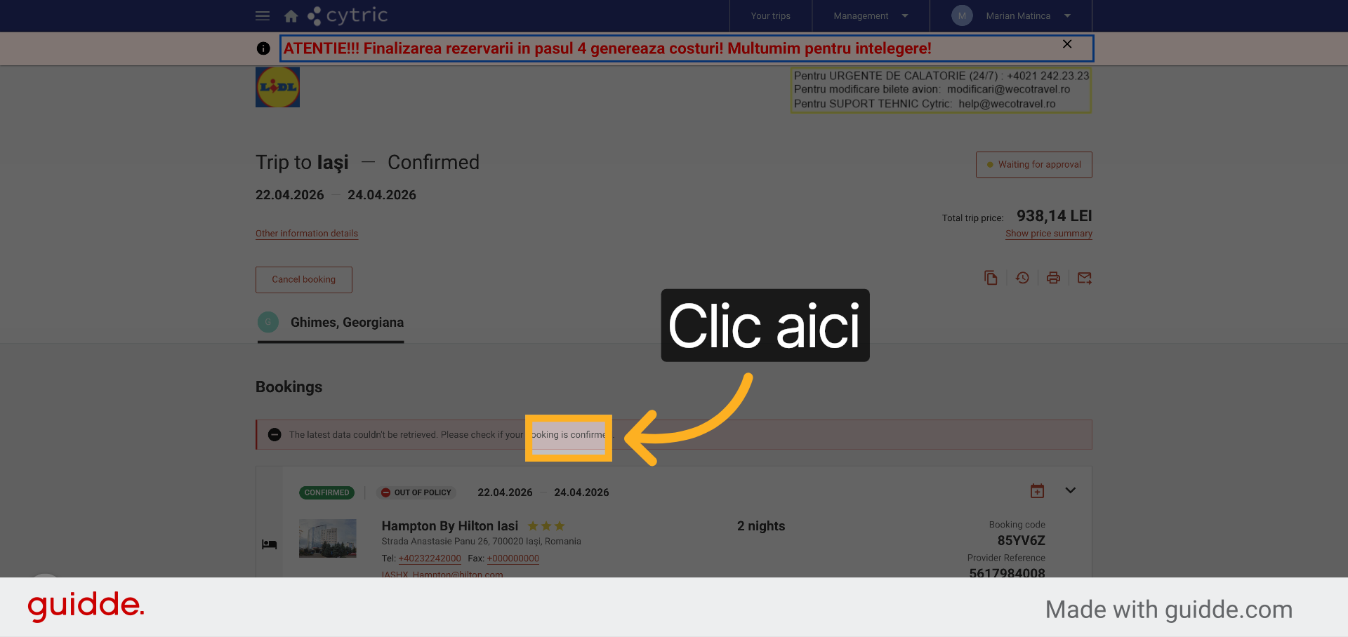 Accesați Confirmarea Călătoriei