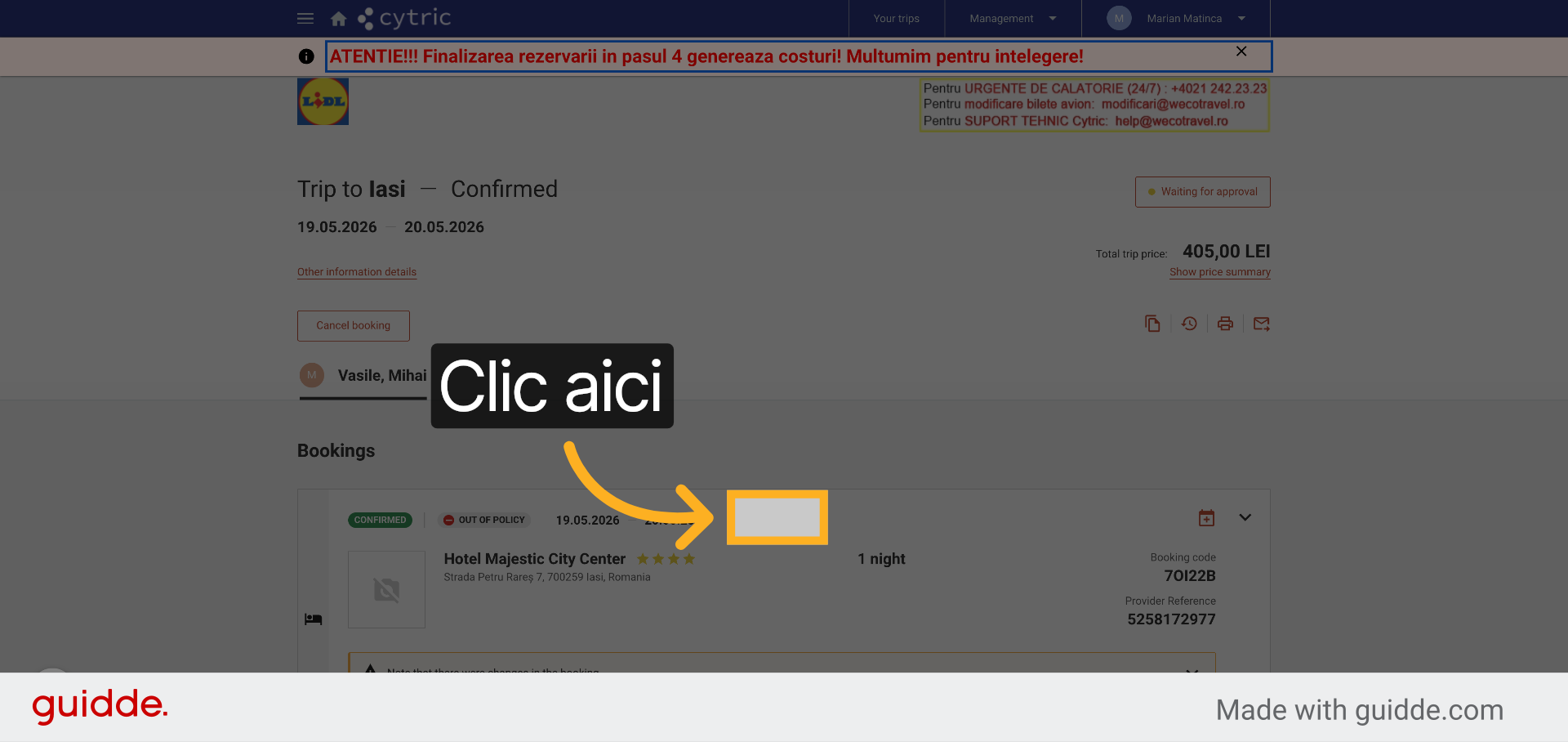 Accesați Confirmarea Călătoriei