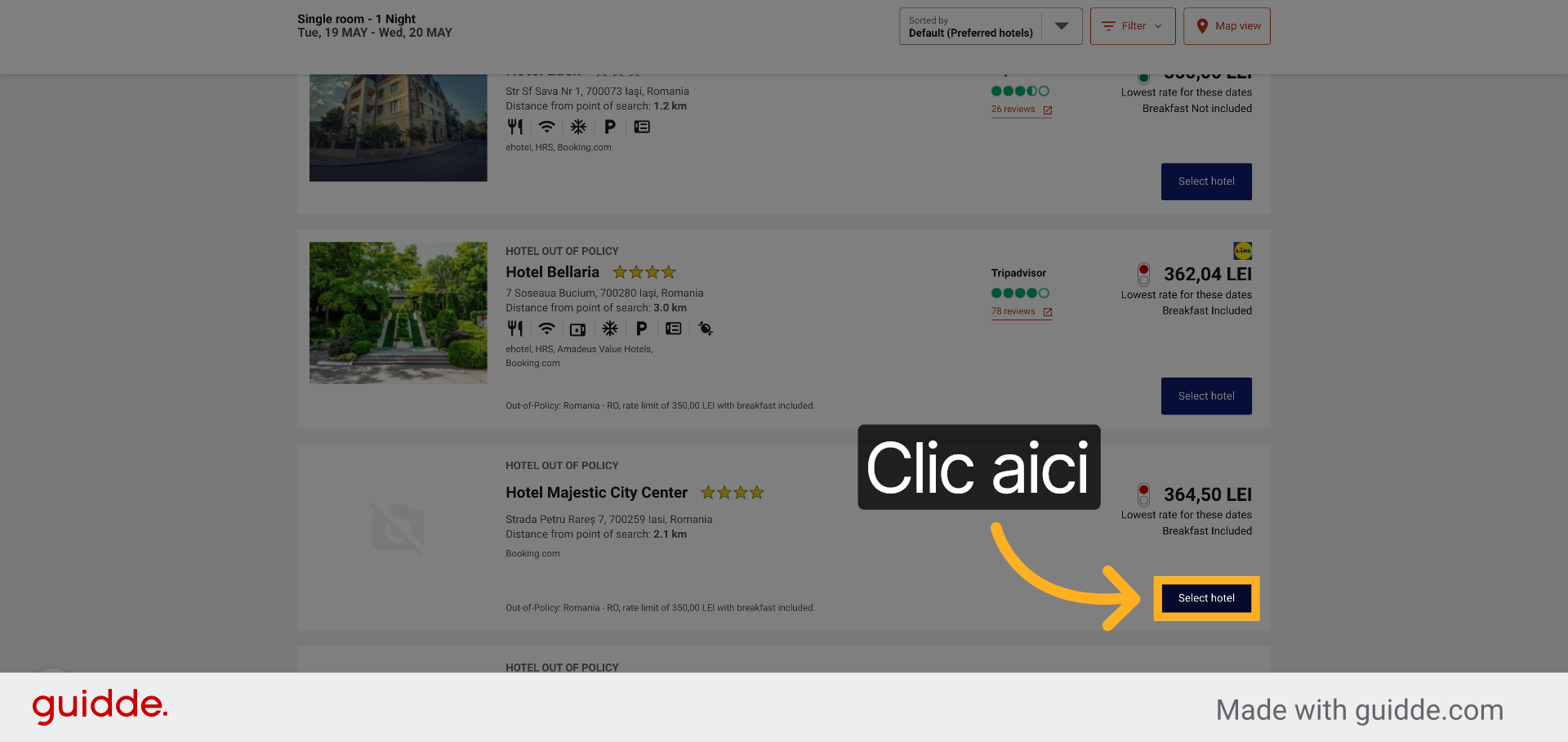 Selectați Hotelul