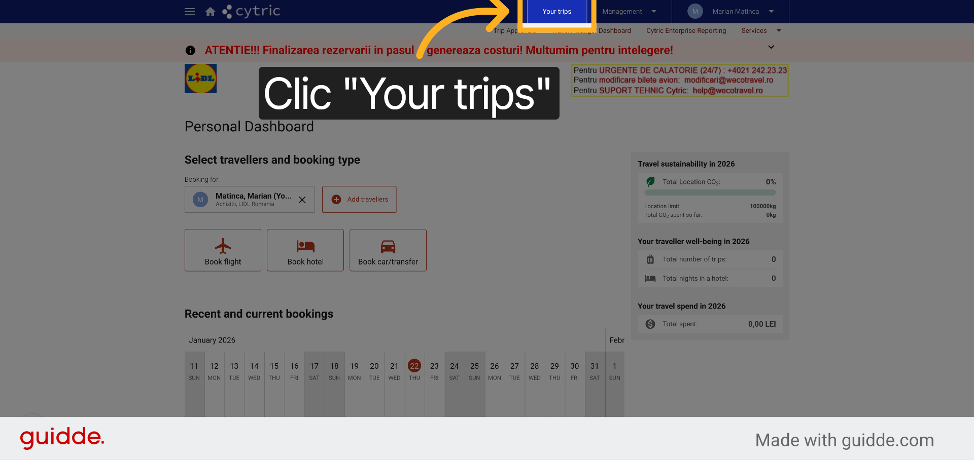 Accesați Secțiunea 'Your Trips'