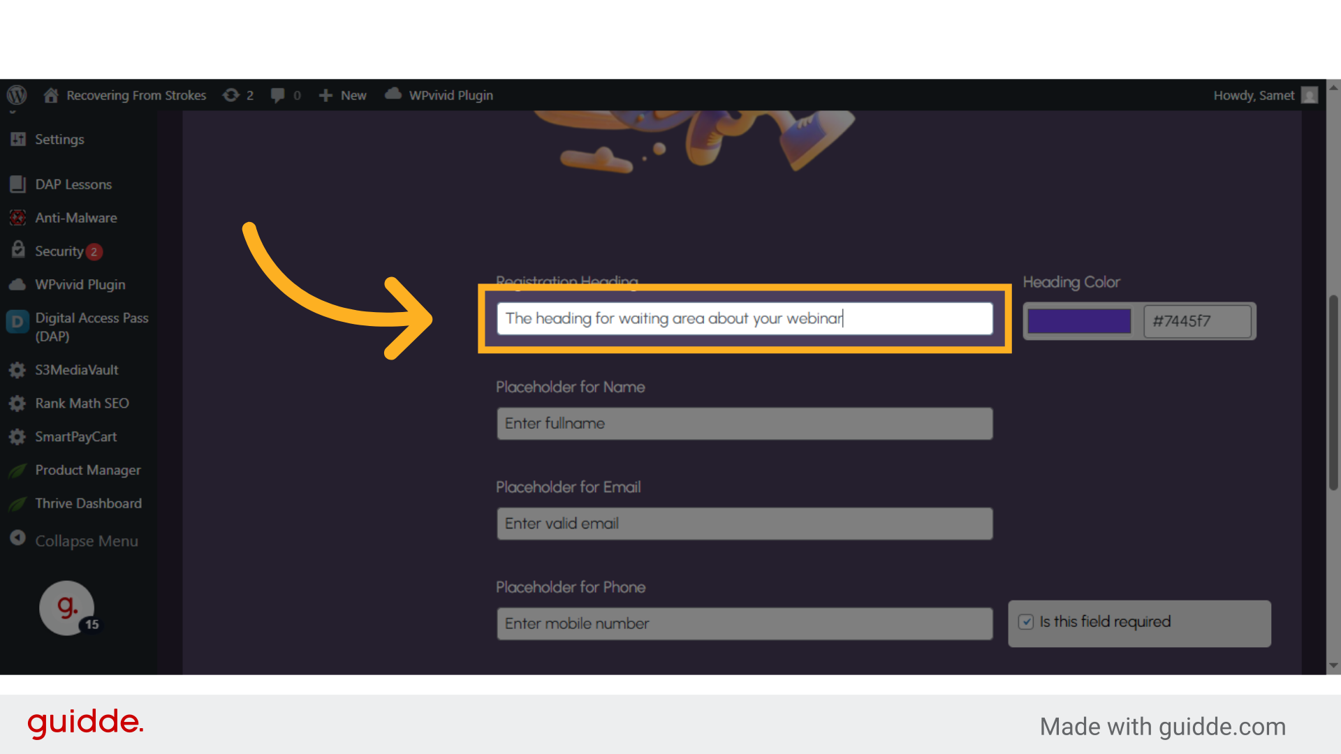 Click 'Registration Heading'