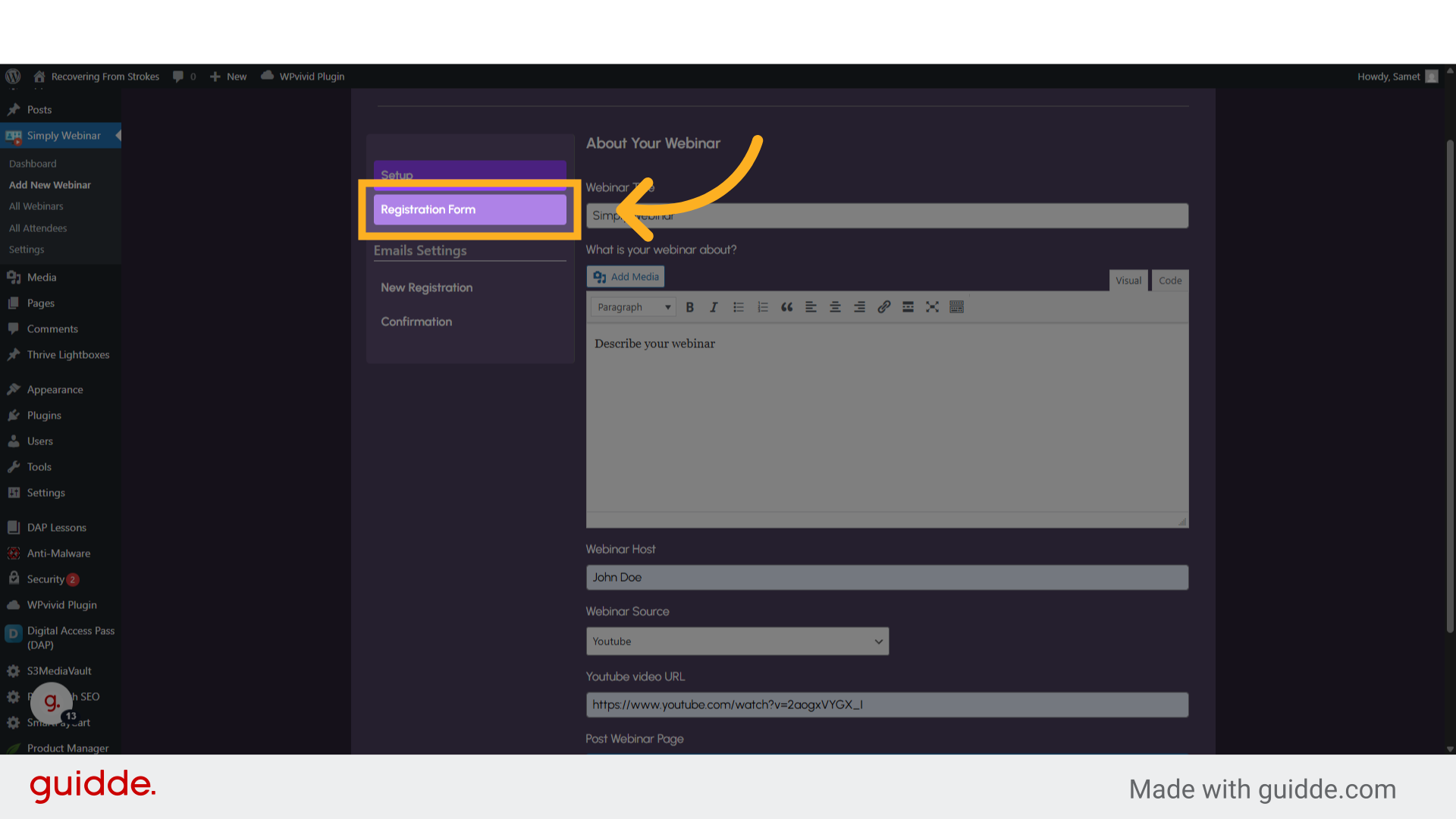Click 'Registration Form'