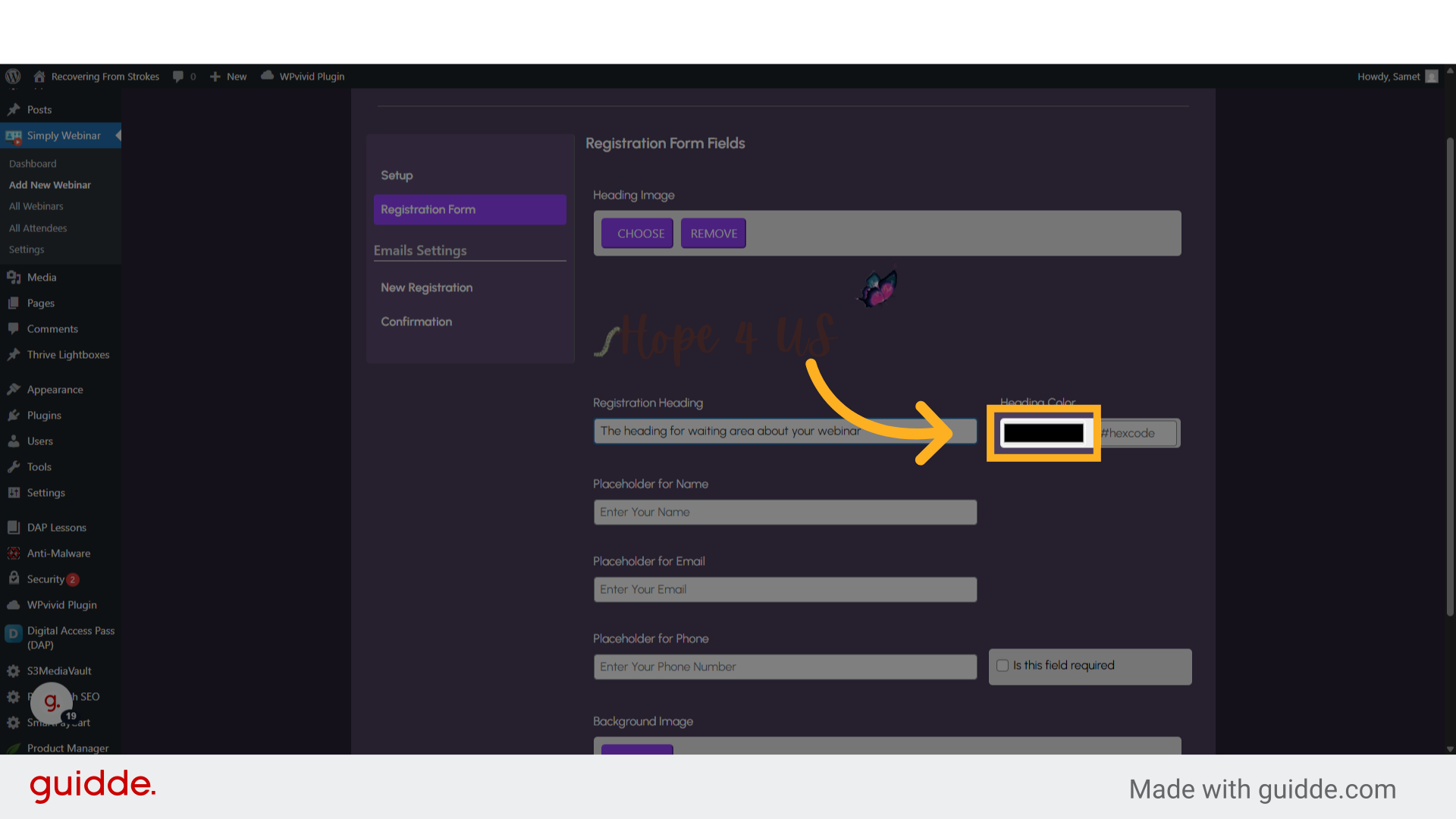 Click on the color picker