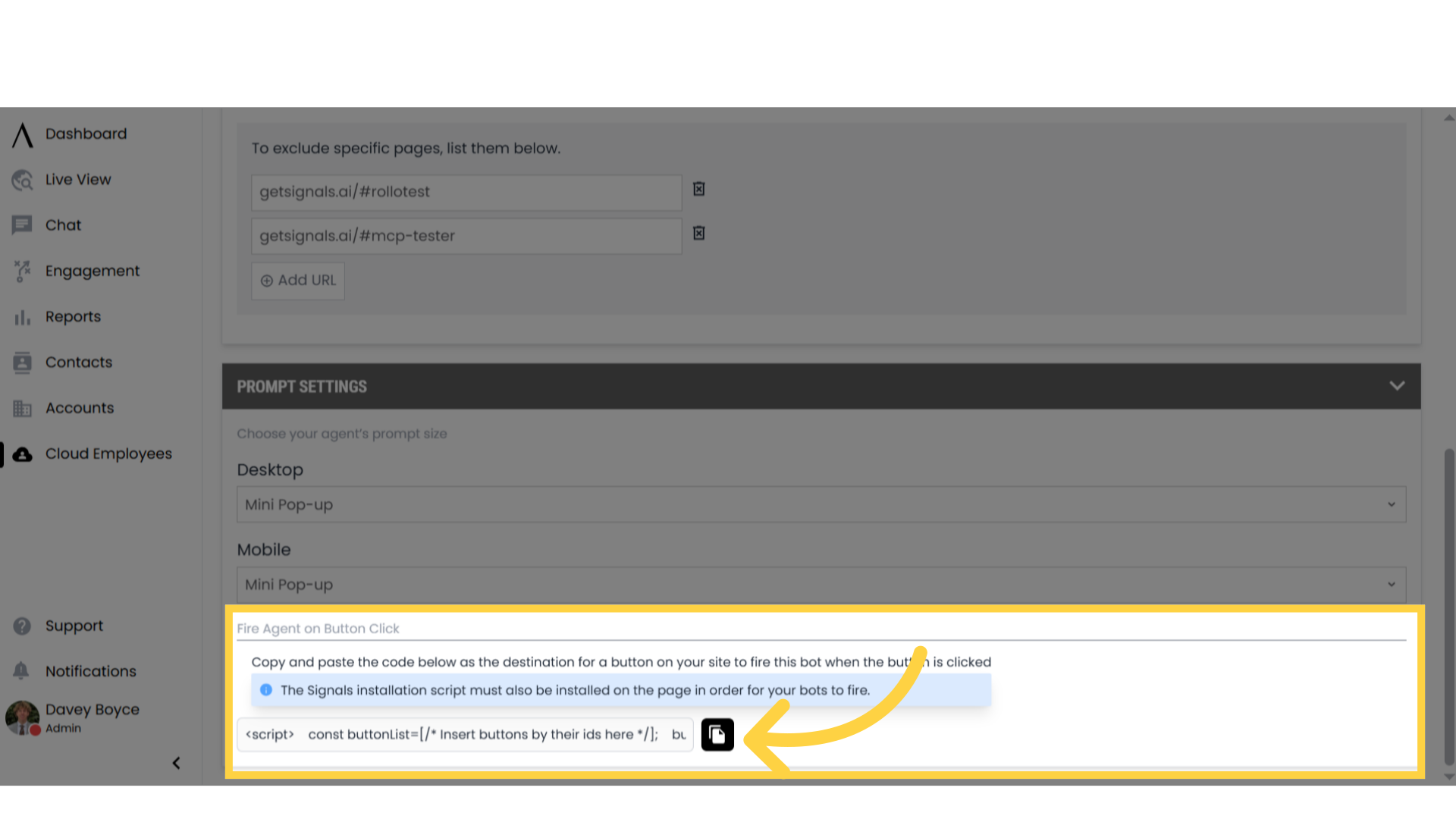 Fire Agent on Button-click