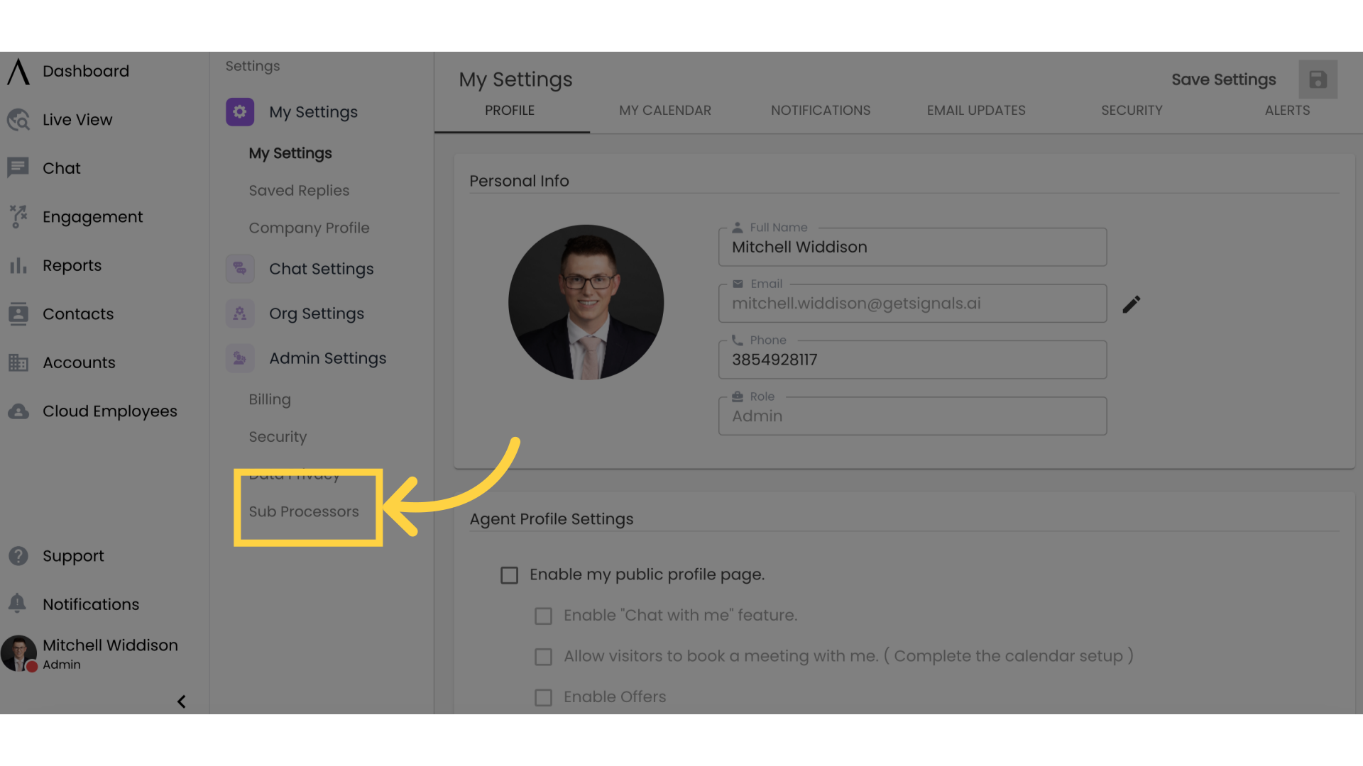 Click on Sub Processors