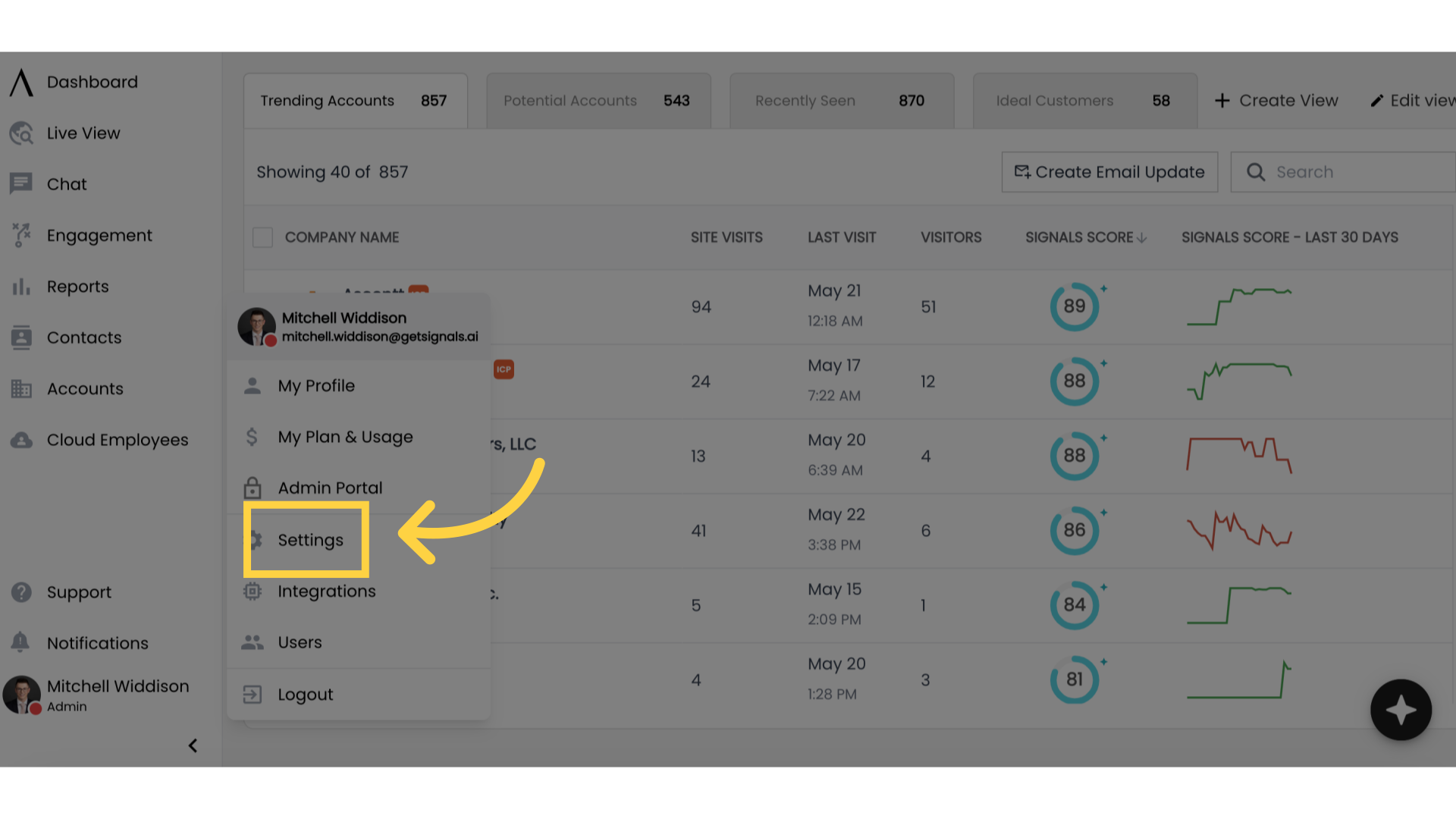 Click on Settings