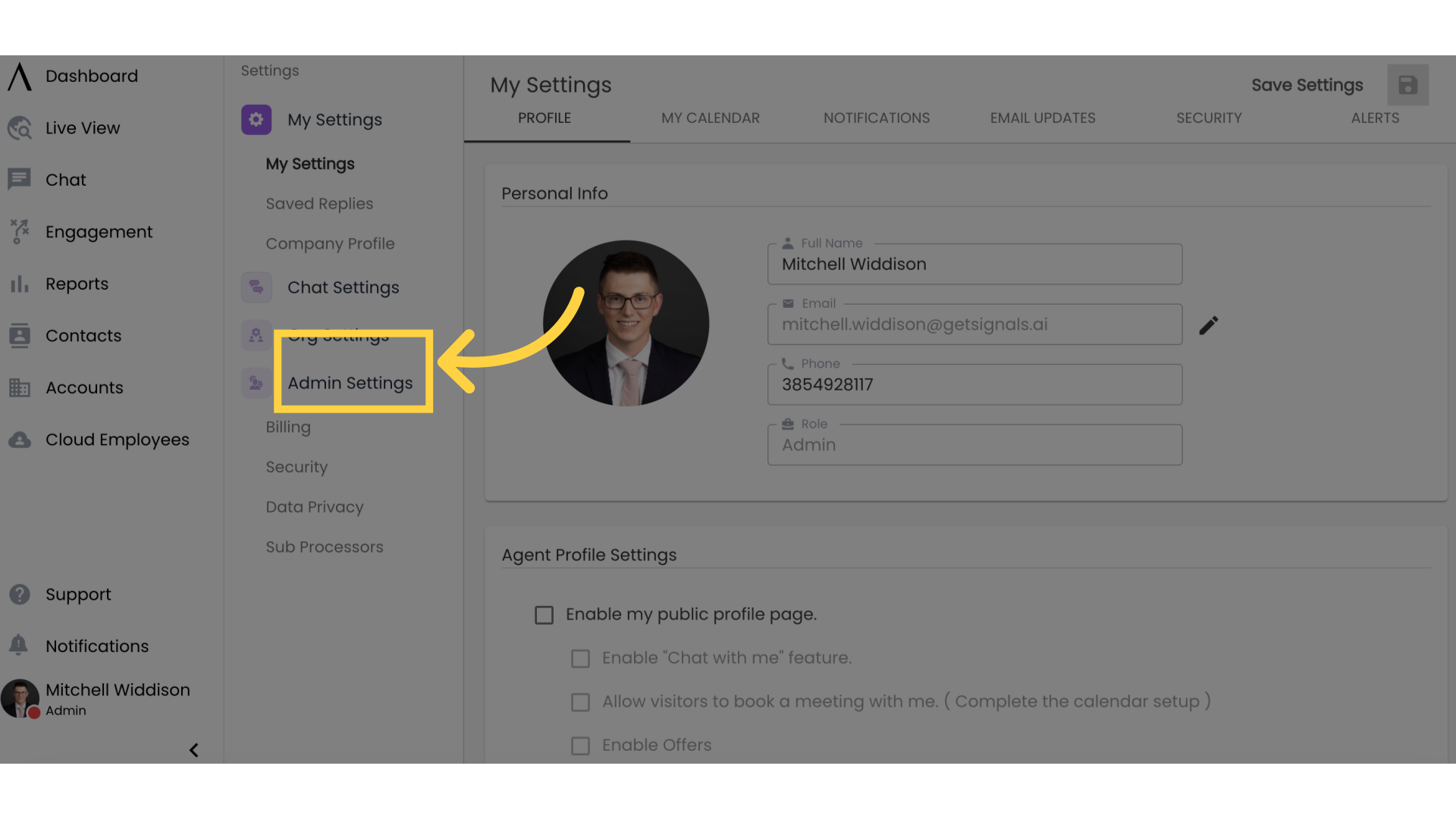 Click on Admin Settings