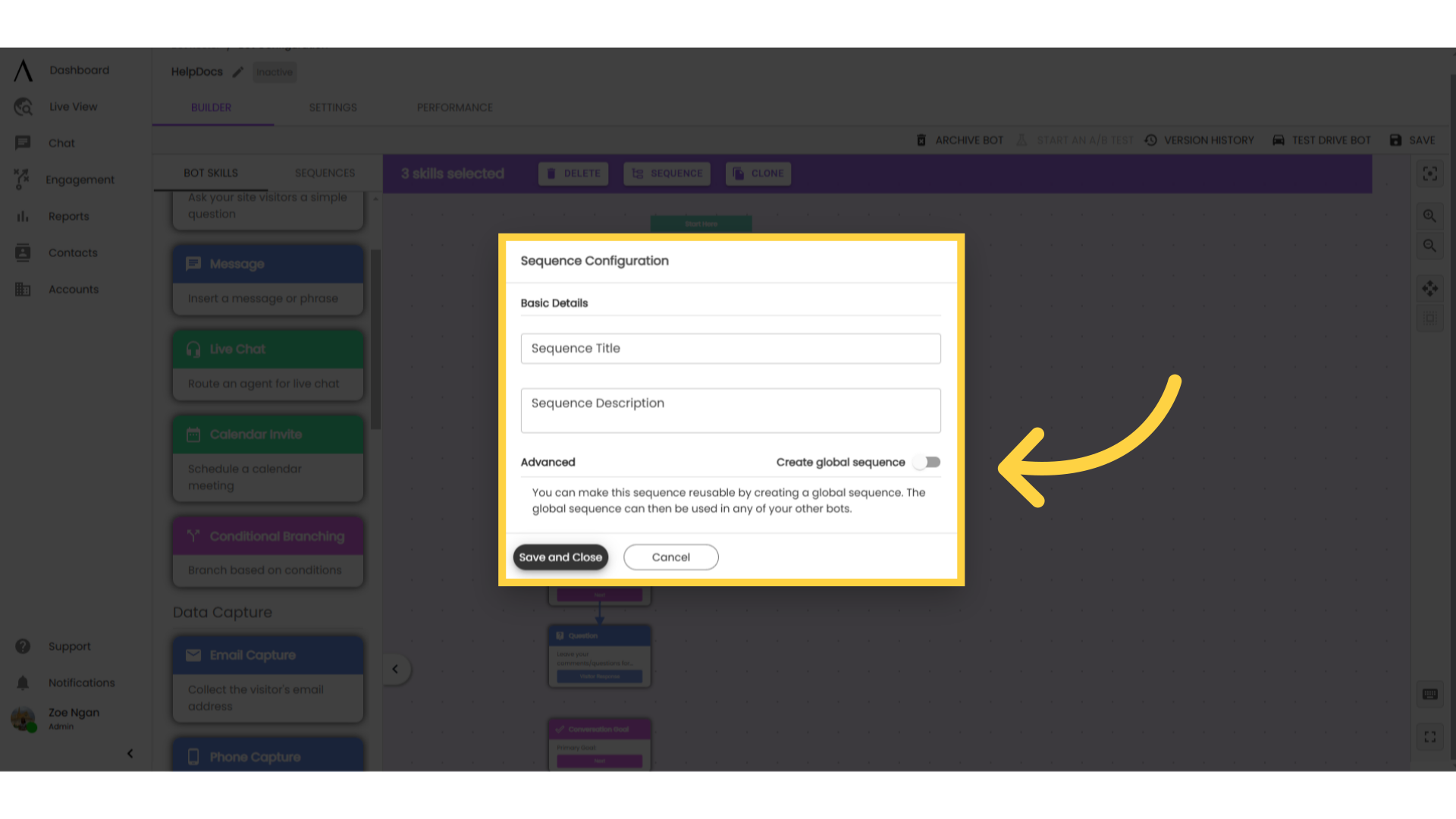 Configure sequence details