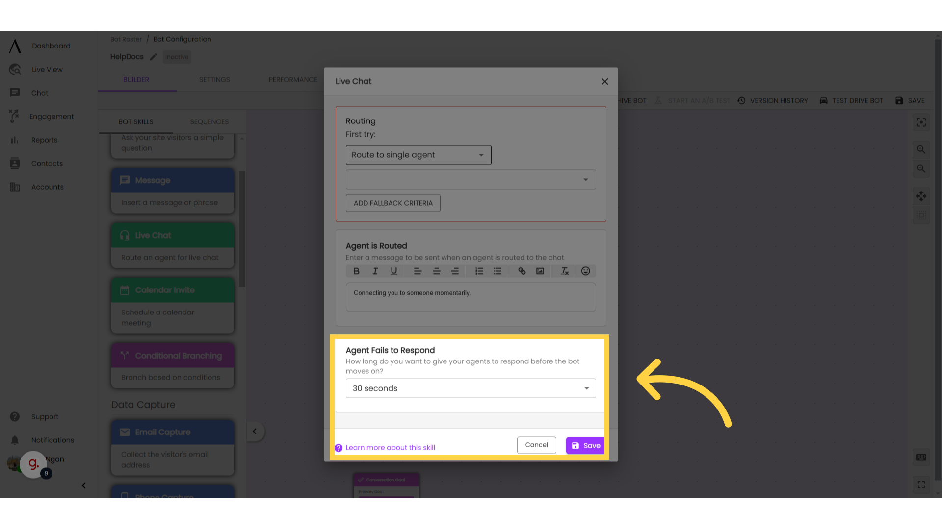 Configure live chat settings