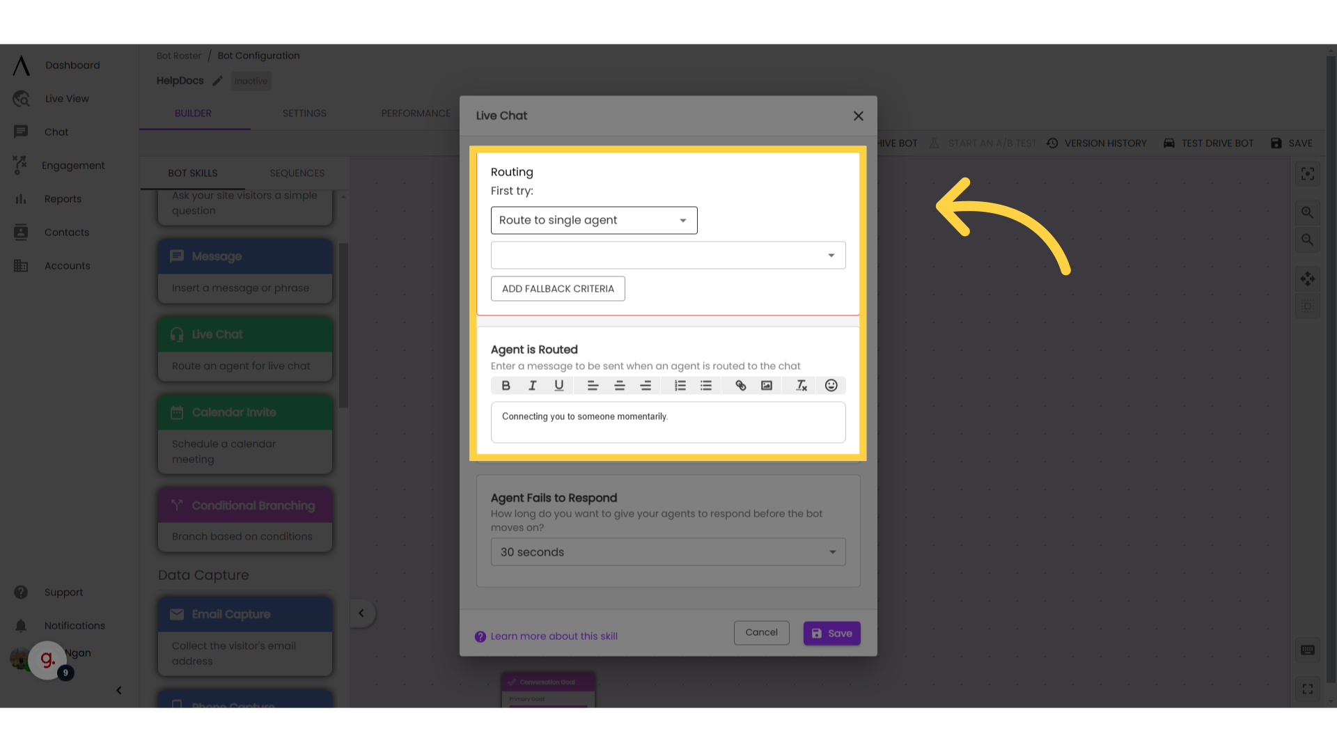 Configure live chat settings