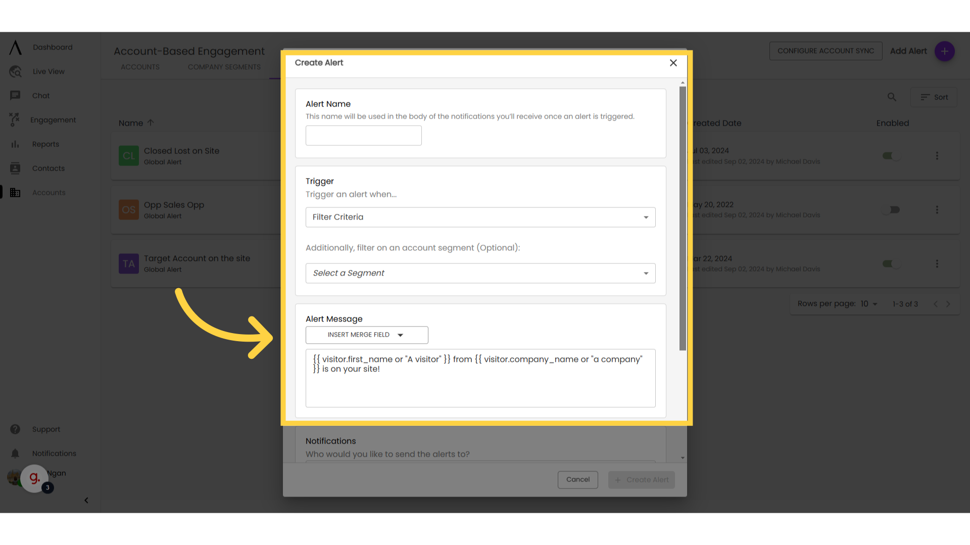 Configure alert details