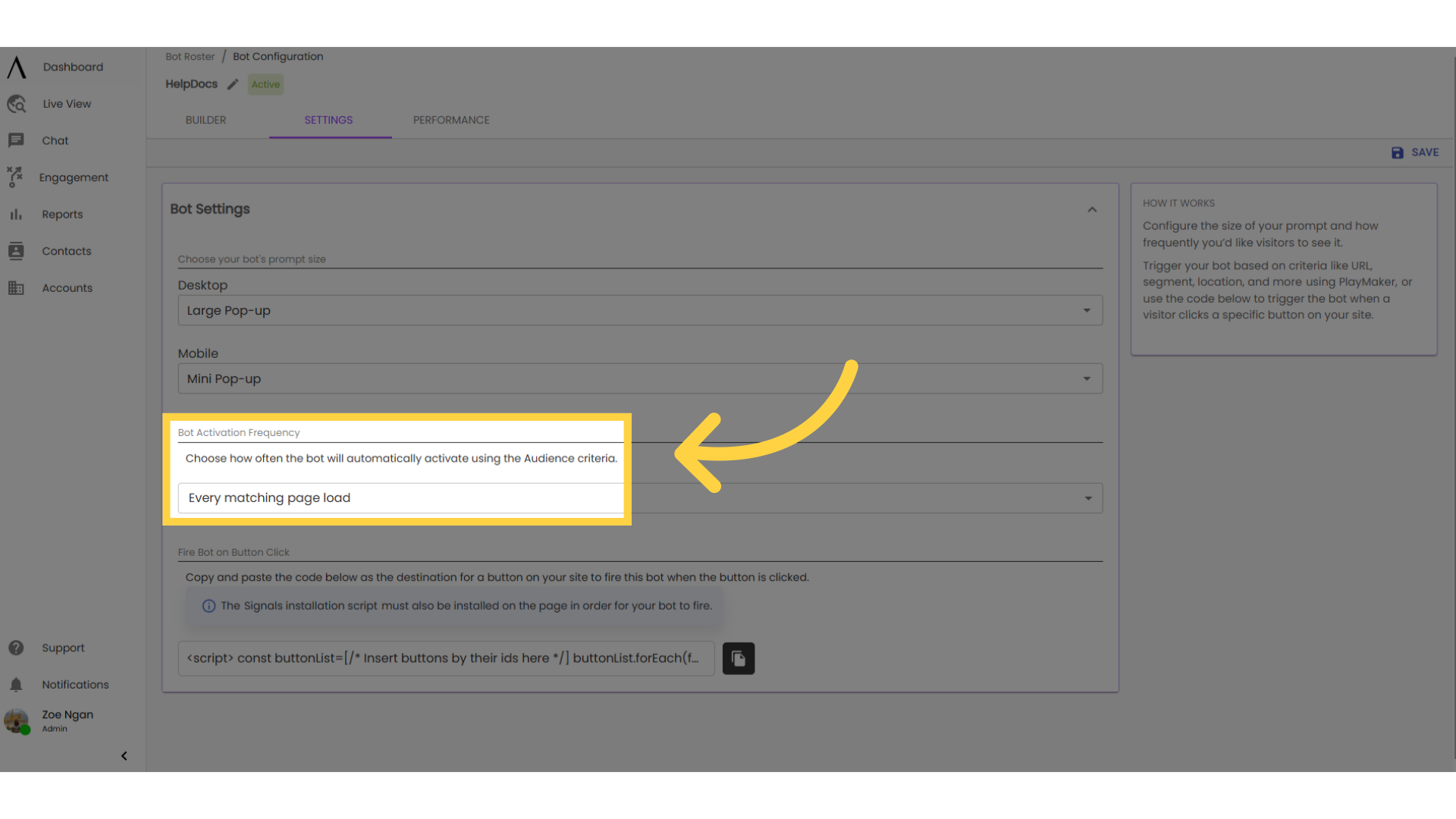 Bot activation frequency