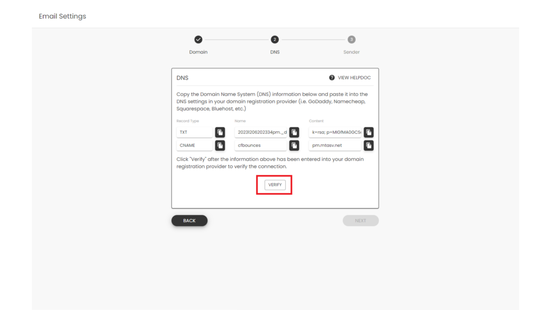 Verify domain