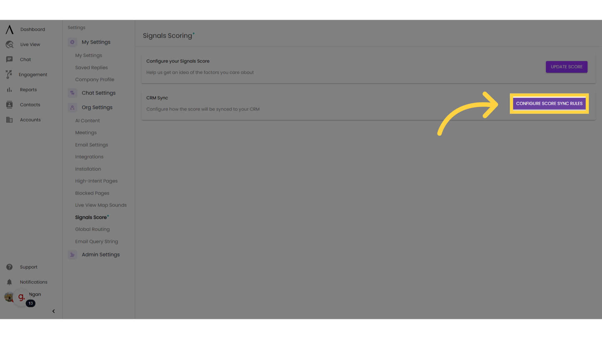 Configure Score Sync to your CRM