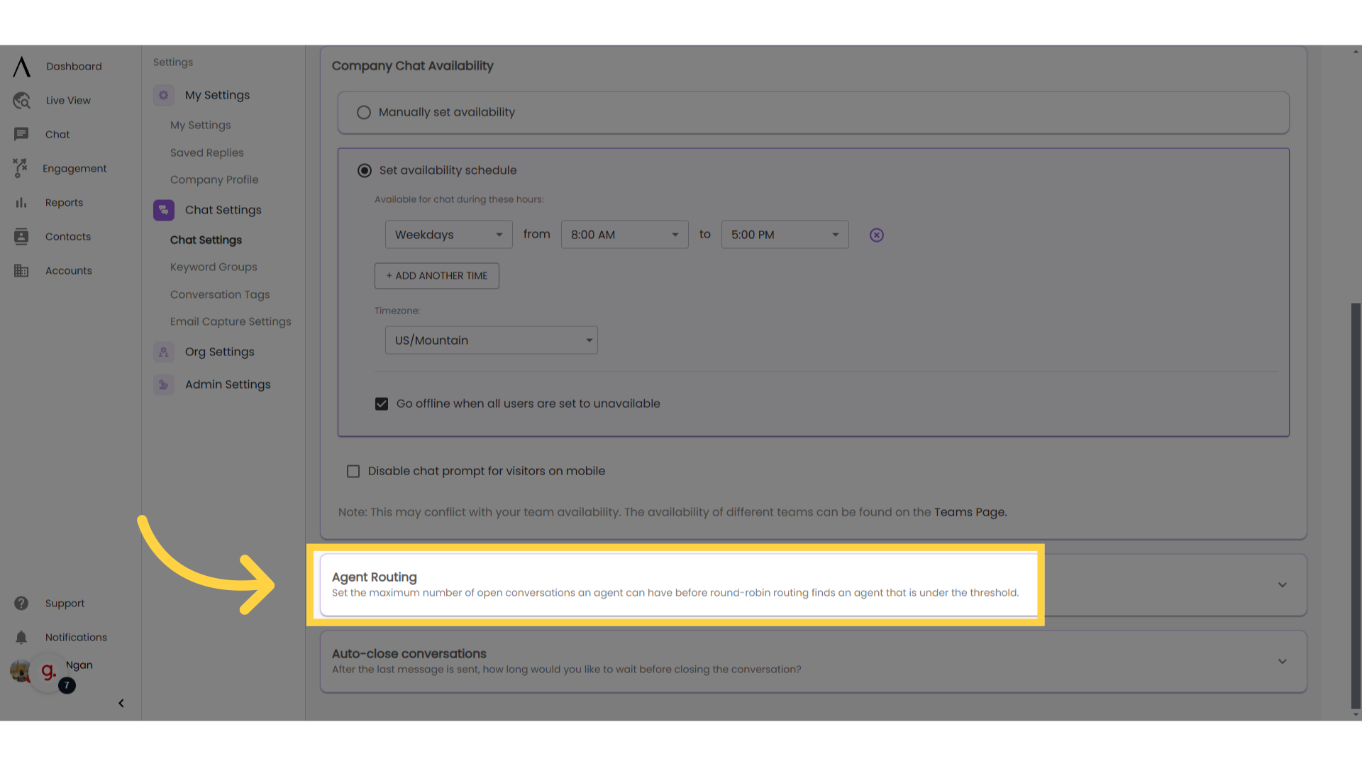 Set agent routing rules